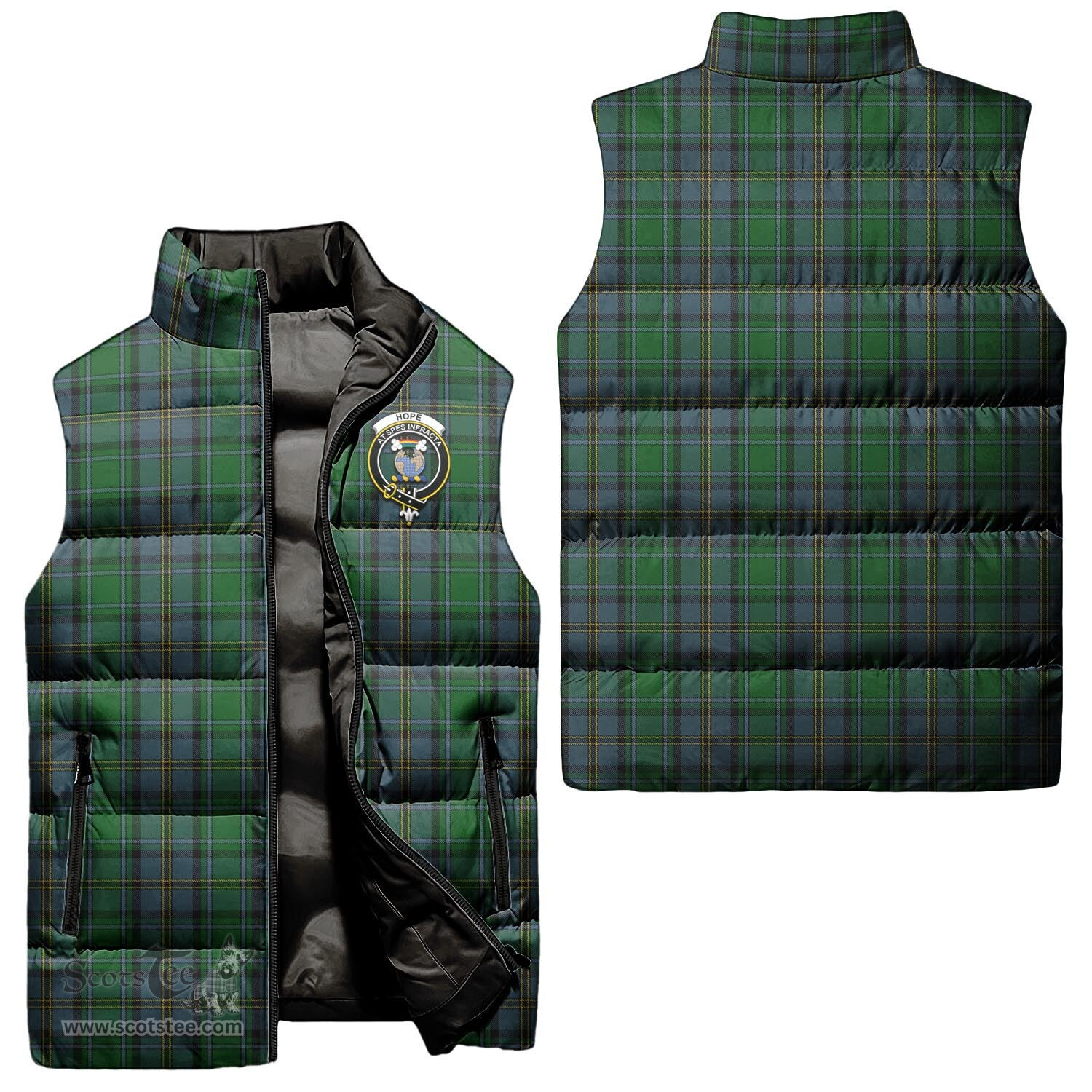 Scottish Hope Vere Clan Tartan Puffer Vest, Family Crest Plaid Sleeveless Down Jacket Scottish Plaid Tartan Plaid - ScotsTee - scotstee.com