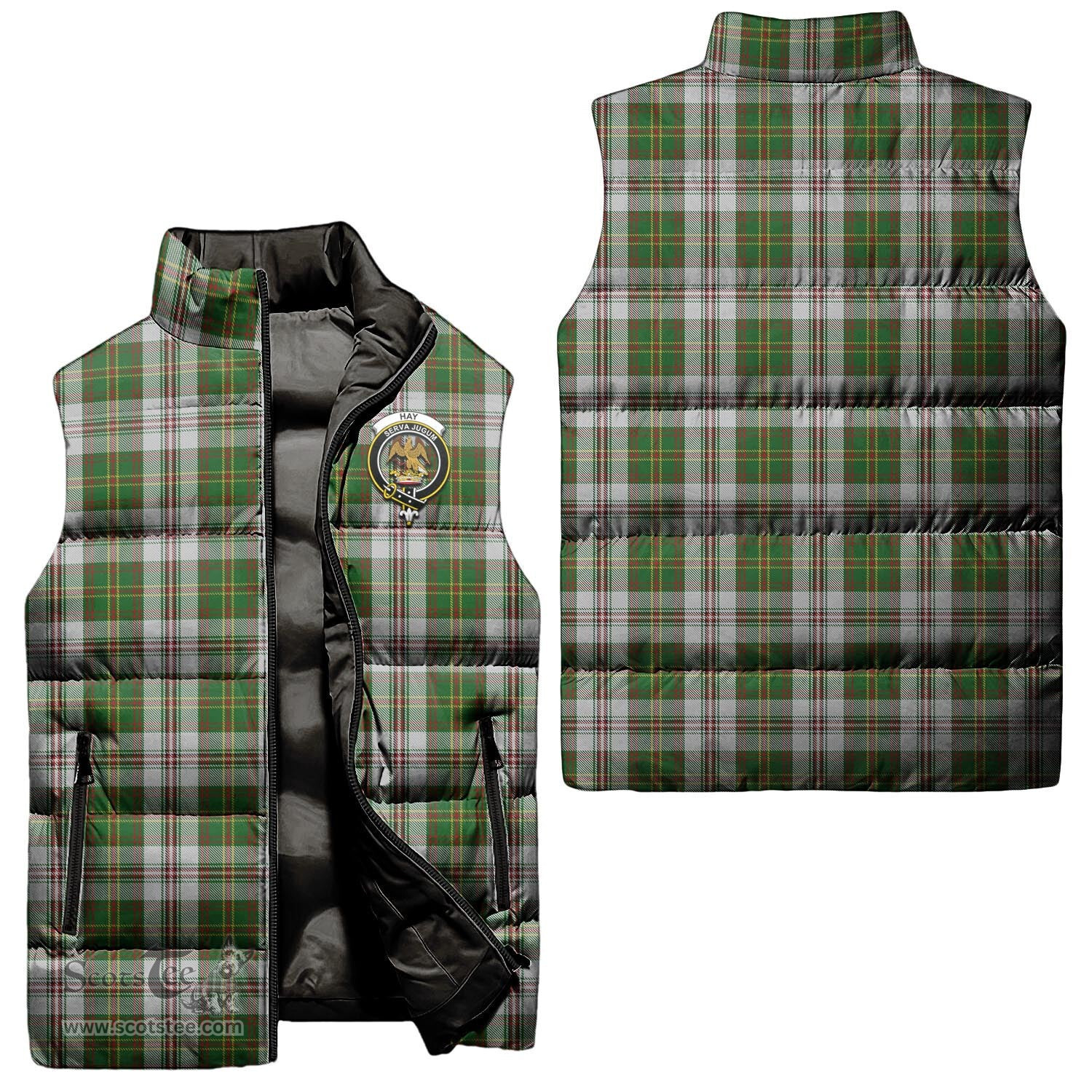Scottish Hay White Dress Clan Tartan Puffer Vest, Family Crest Plaid Sleeveless Down Jacket Scottish Plaid Tartan Plaid - ScotsTee - scotstee.com