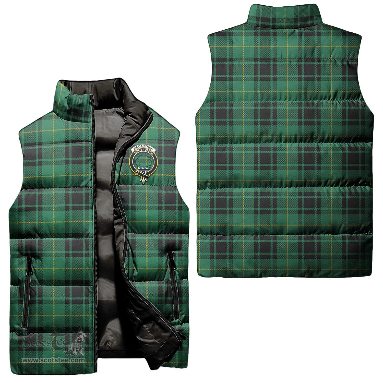 Scottish MacArthur Ancient Clan Tartan Puffer Vest, Family Crest Plaid Sleeveless Down Jacket Scottish Plaid Tartan Plaid - ScotsTee - scotstee.com