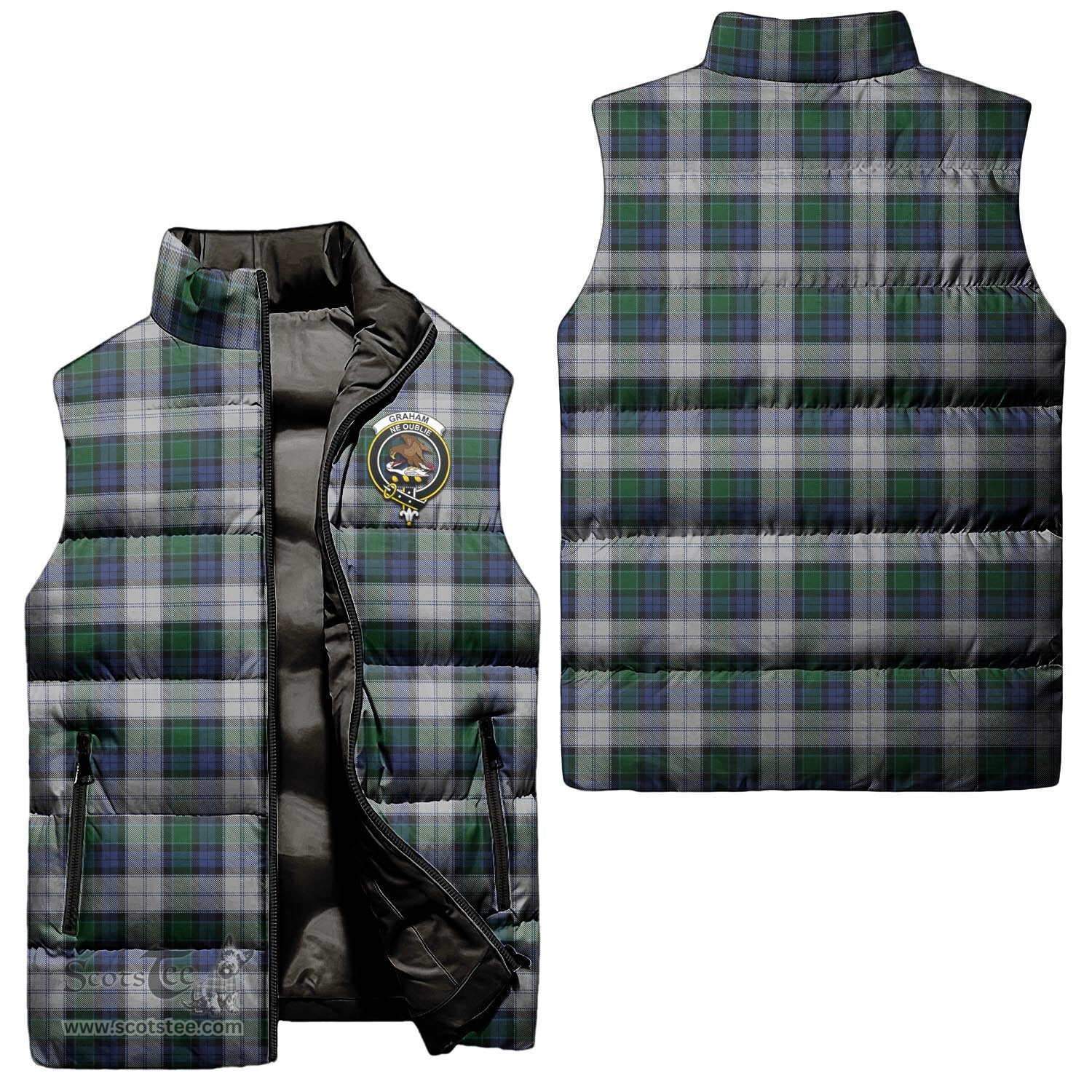 Scottish Graham Dress Clan Tartan Puffer Vest, Family Crest Plaid Sleeveless Down Jacket Scottish Plaid Tartan Plaid - ScotsTee - scotstee.com