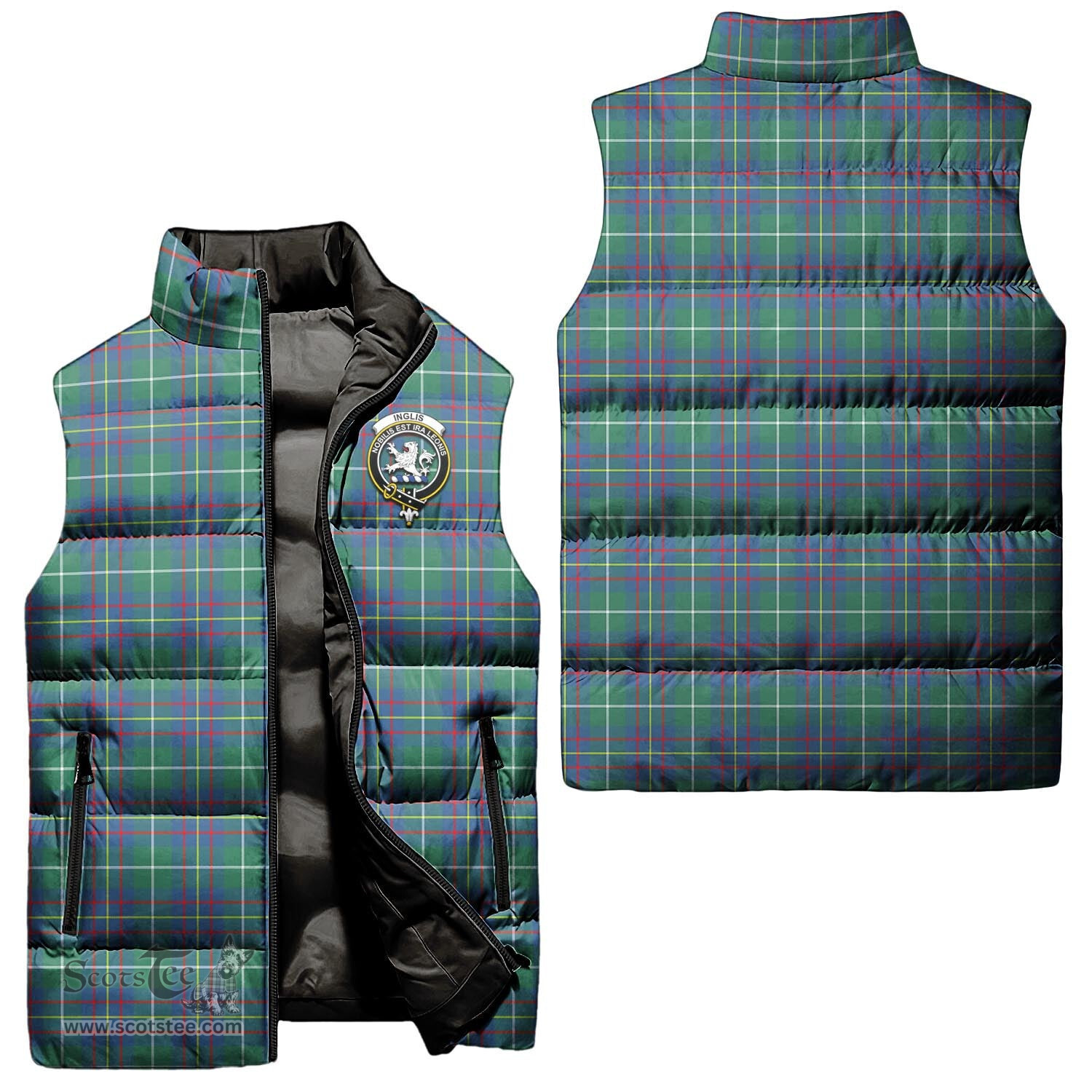 Scottish Inglis Ancient Clan Tartan Puffer Vest, Family Crest Plaid Sleeveless Down Jacket Scottish Plaid Tartan Plaid - ScotsTee - scotstee.com