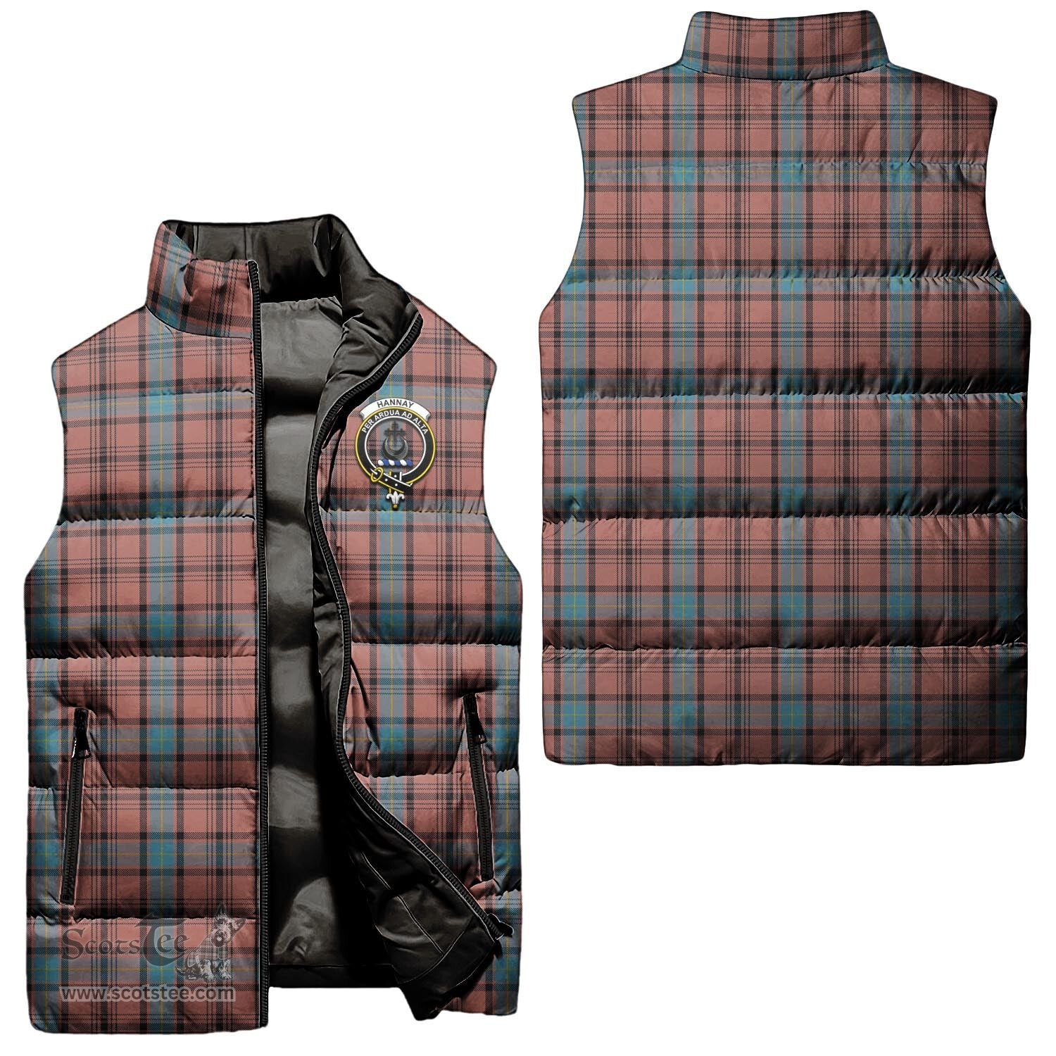 Scottish Hannay Dress Clan Tartan Puffer Vest, Family Crest Plaid Sleeveless Down Jacket Scottish Plaid Tartan Plaid - ScotsTee - scotstee.com