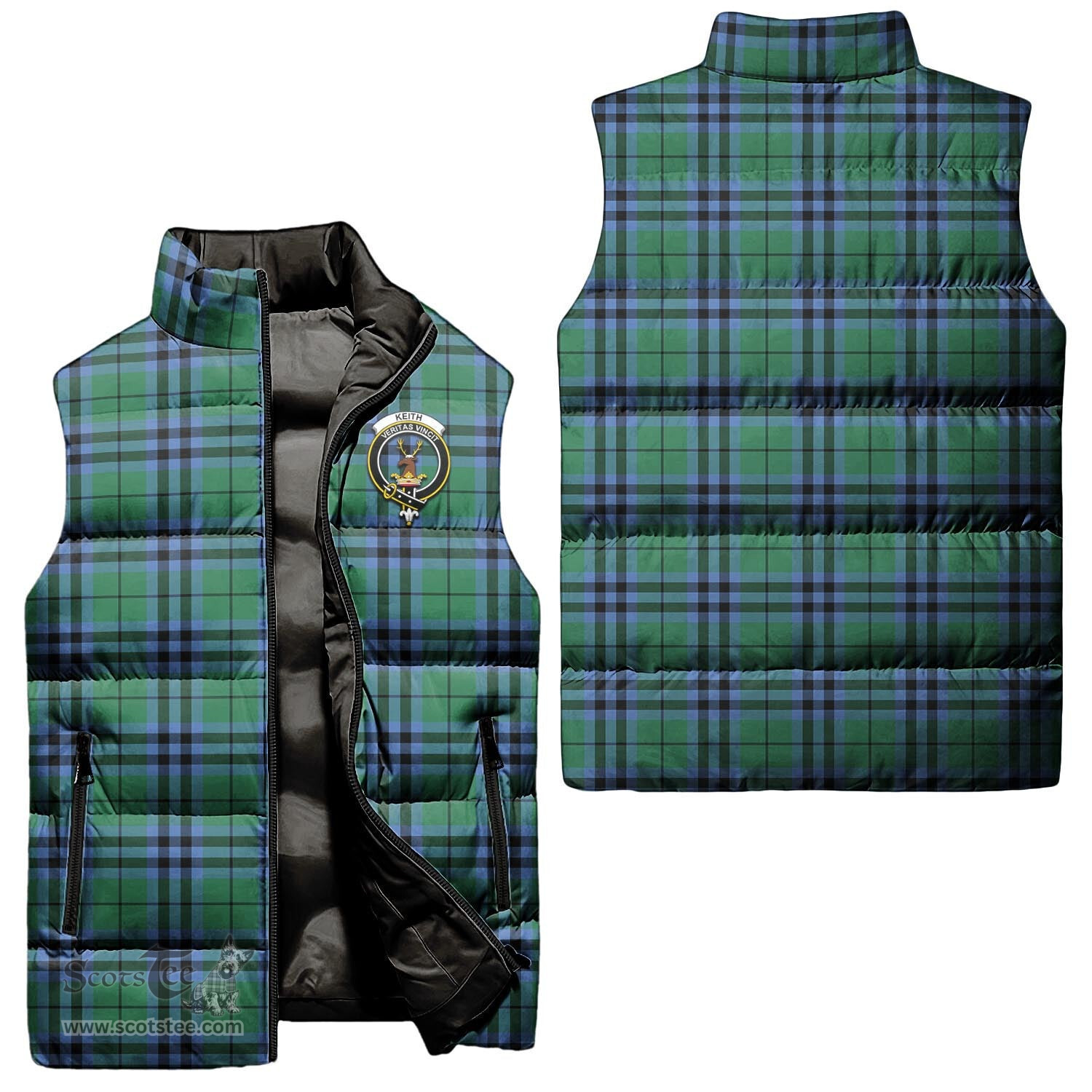 Scottish Keith Ancient Clan Tartan Puffer Vest, Family Crest Plaid Sleeveless Down Jacket Scottish Plaid Tartan Plaid - ScotsTee - scotstee.com
