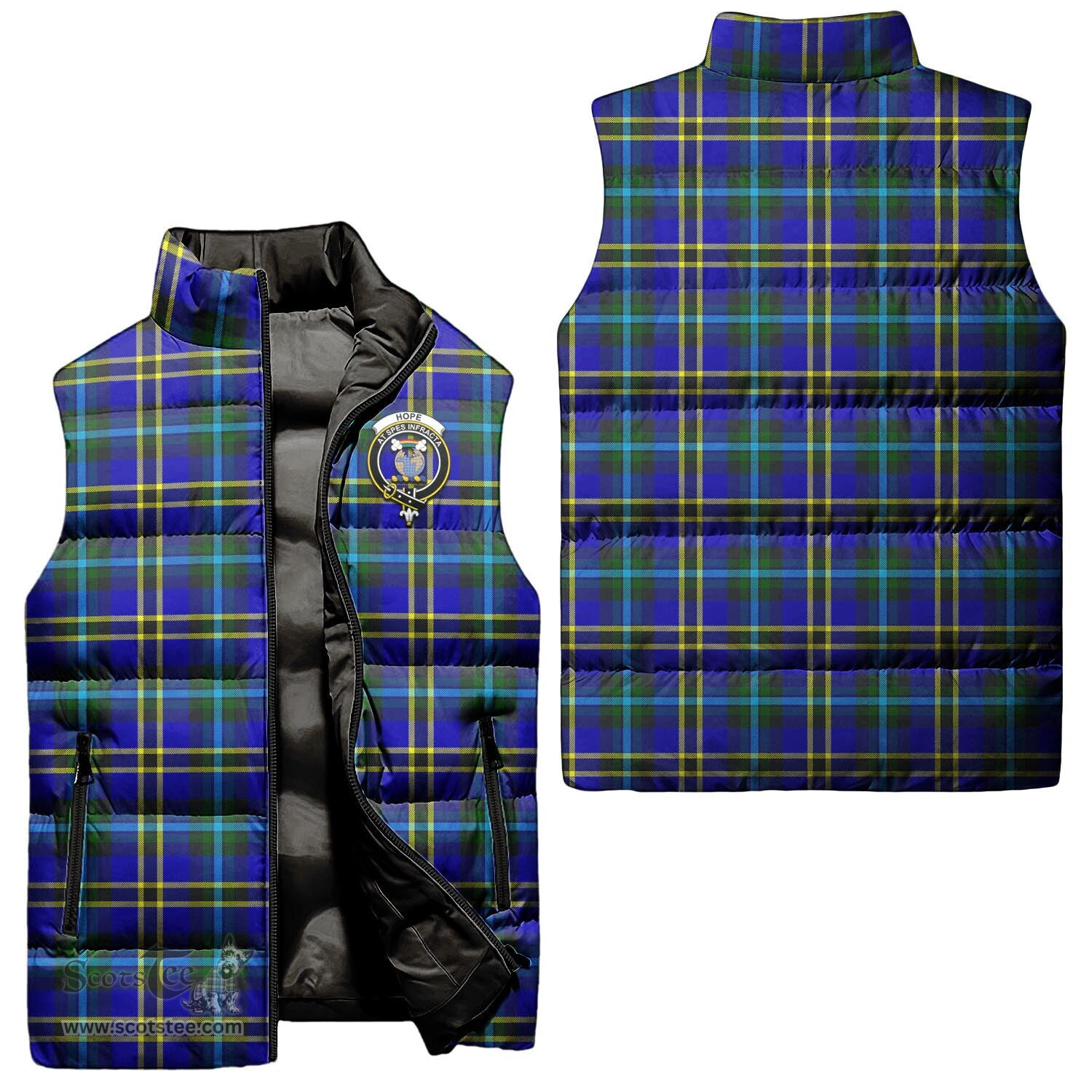 Scottish Hope Modern Clan Tartan Puffer Vest, Family Crest Plaid Sleeveless Down Jacket Scottish Plaid Tartan Plaid - ScotsTee - scotstee.com