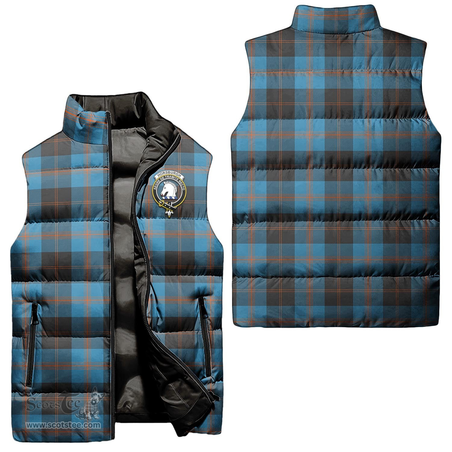 Scottish Horsburgh Clan Tartan Puffer Vest, Family Crest Plaid Sleeveless Down Jacket Scottish Plaid Tartan Plaid - ScotsTee - scotstee.com