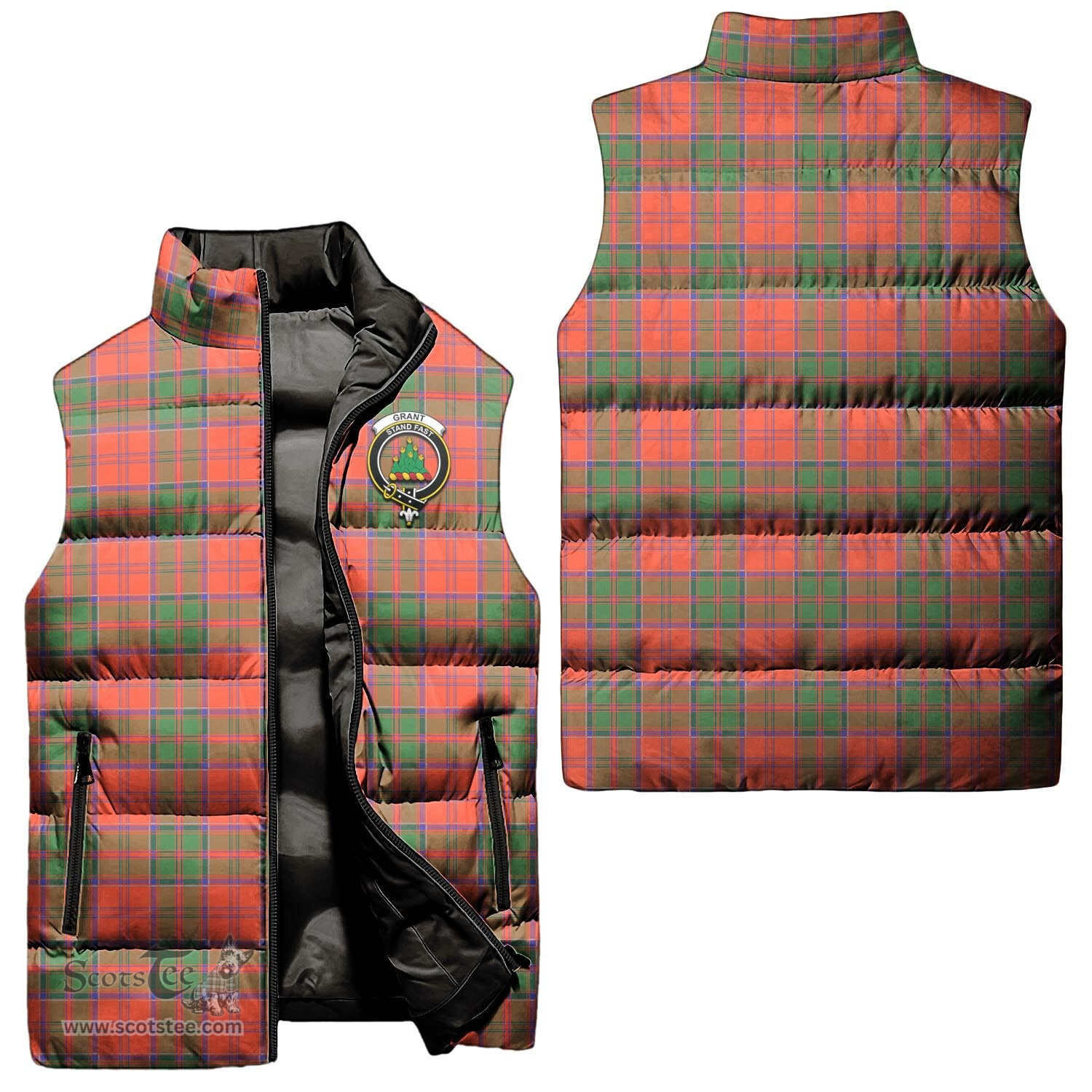 Scottish Grant Ancient Clan Tartan Puffer Vest, Family Crest Plaid Sleeveless Down Jacket Scottish Plaid Tartan Plaid - ScotsTee - scotstee.com