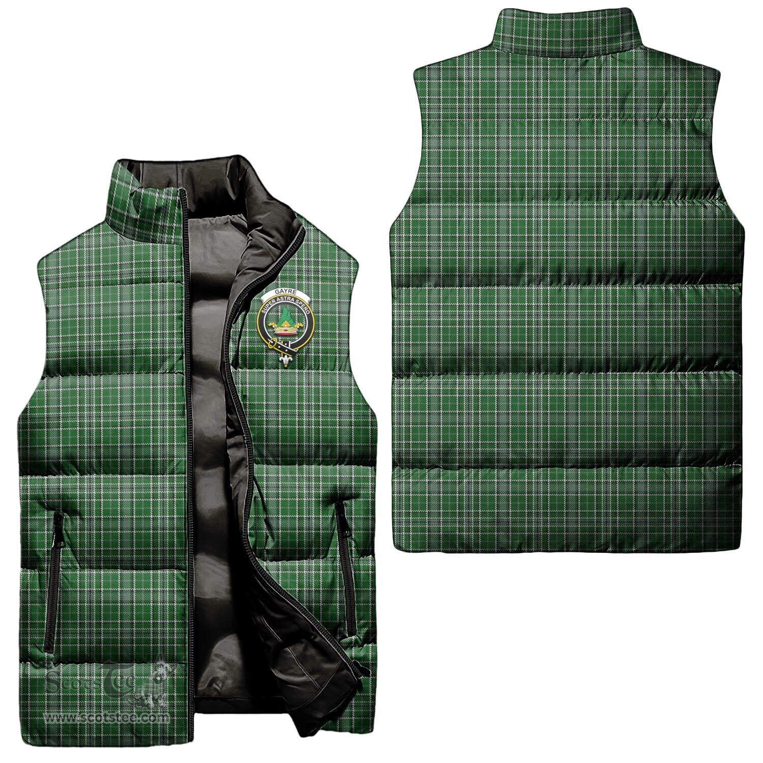 Scottish Gayre Dress Clan Tartan Puffer Vest, Family Crest Plaid Sleeveless Down Jacket Scottish Plaid Tartan Plaid - ScotsTee - scotstee.com