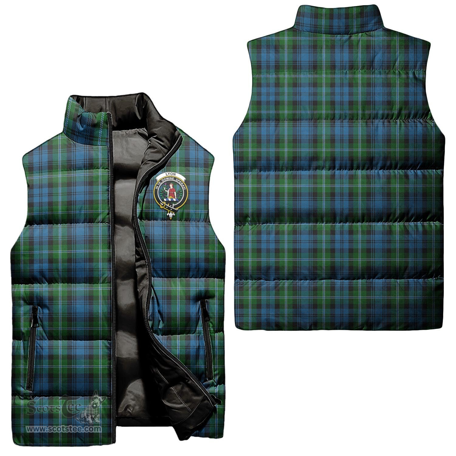 Scottish Lyon Clan Tartan Puffer Vest, Family Crest Plaid Sleeveless Down Jacket Scottish Plaid Tartan Plaid - ScotsTee - scotstee.com