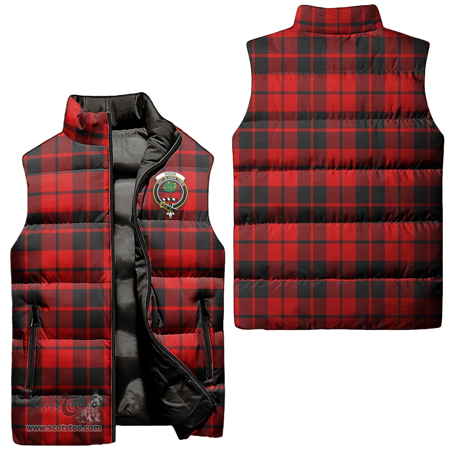 Scottish Hogg Clan Tartan Puffer Vest, Family Crest Plaid Sleeveless Down Jacket Scottish Plaid Tartan Plaid - ScotsTee - scotstee.com