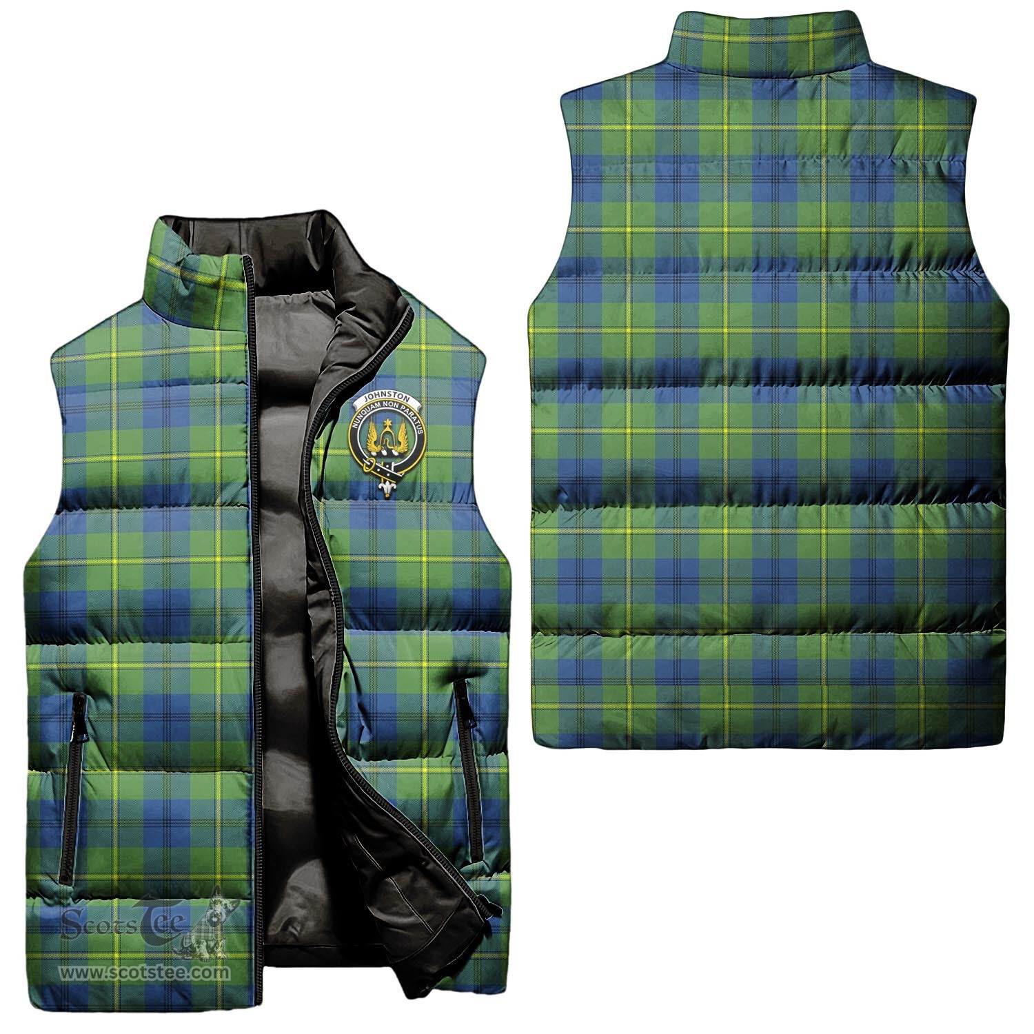 Scottish Johnston Ancient Clan Tartan Puffer Vest, Family Crest Plaid Sleeveless Down Jacket Scottish Plaid Tartan Plaid - ScotsTee - scotstee.com