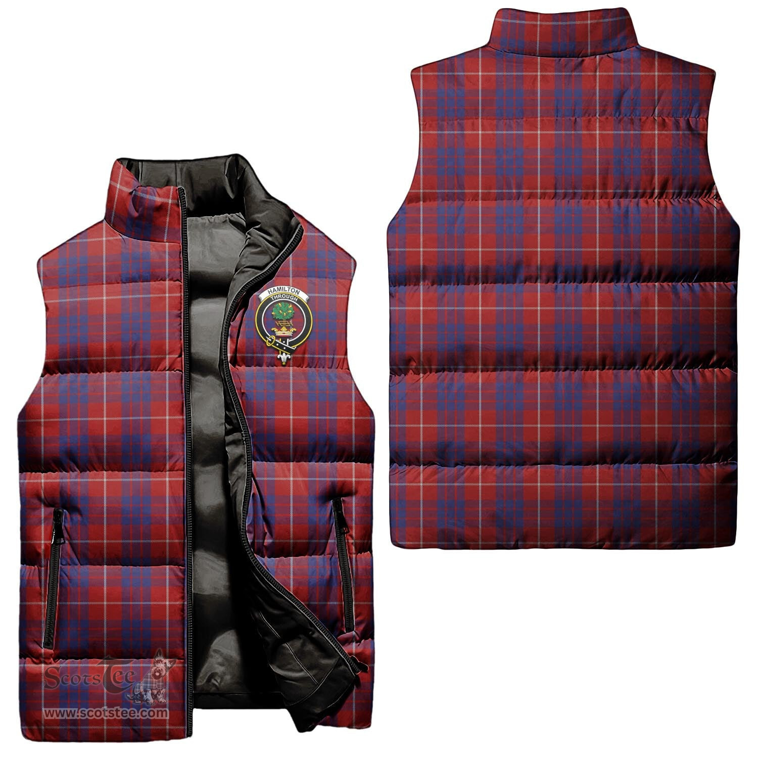 Scottish Hamilton Clan Tartan Puffer Vest, Family Crest Plaid Sleeveless Down Jacket Scottish Plaid Tartan Plaid - ScotsTee - scotstee.com