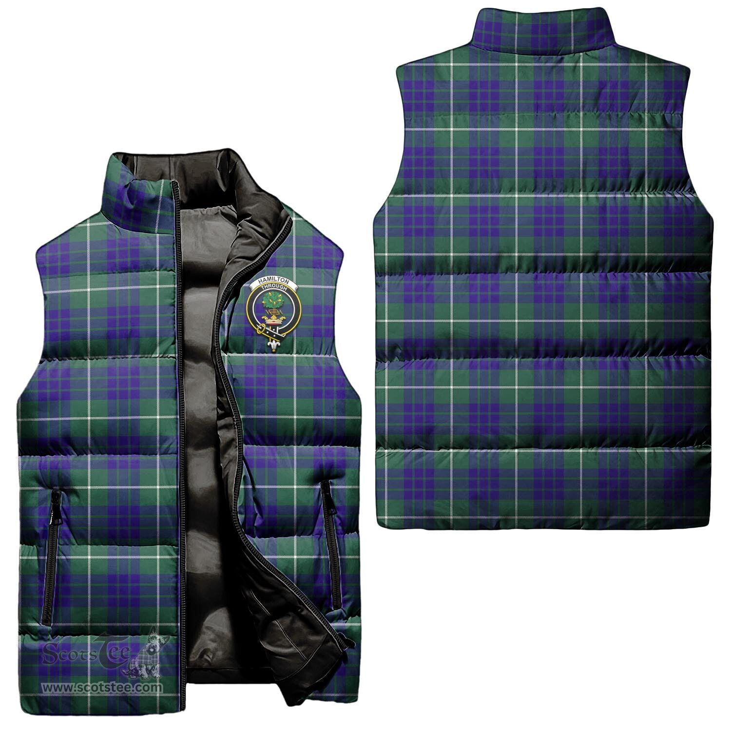 Scottish Hamilton Hunting Modern Clan Tartan Puffer Vest, Family Crest Plaid Sleeveless Down Jacket Scottish Plaid Tartan Plaid - ScotsTee - scotstee.com