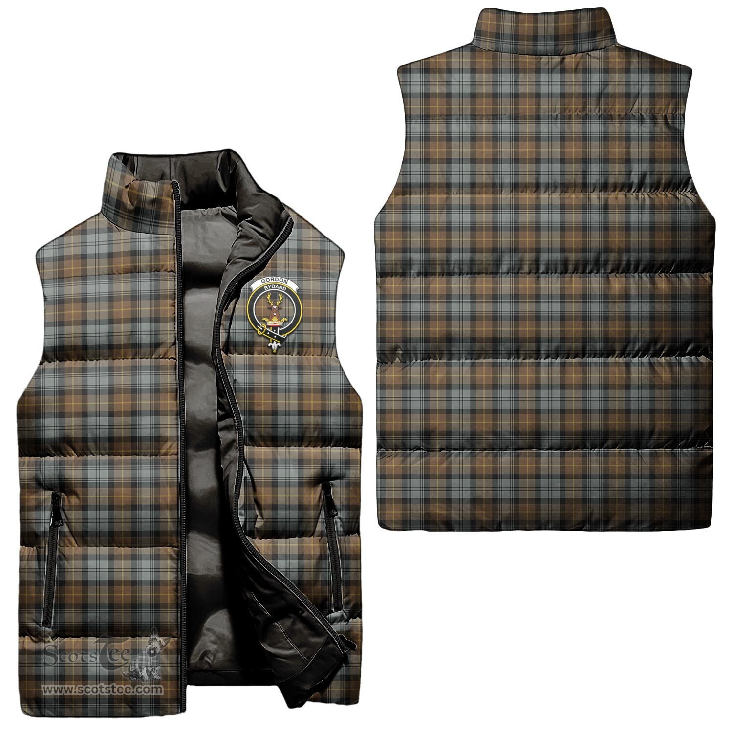Scottish Gordon Weathered Clan Tartan Puffer Vest, Family Crest Plaid Sleeveless Down Jacket Scottish Plaid Tartan Plaid - ScotsTee - scotstee.com