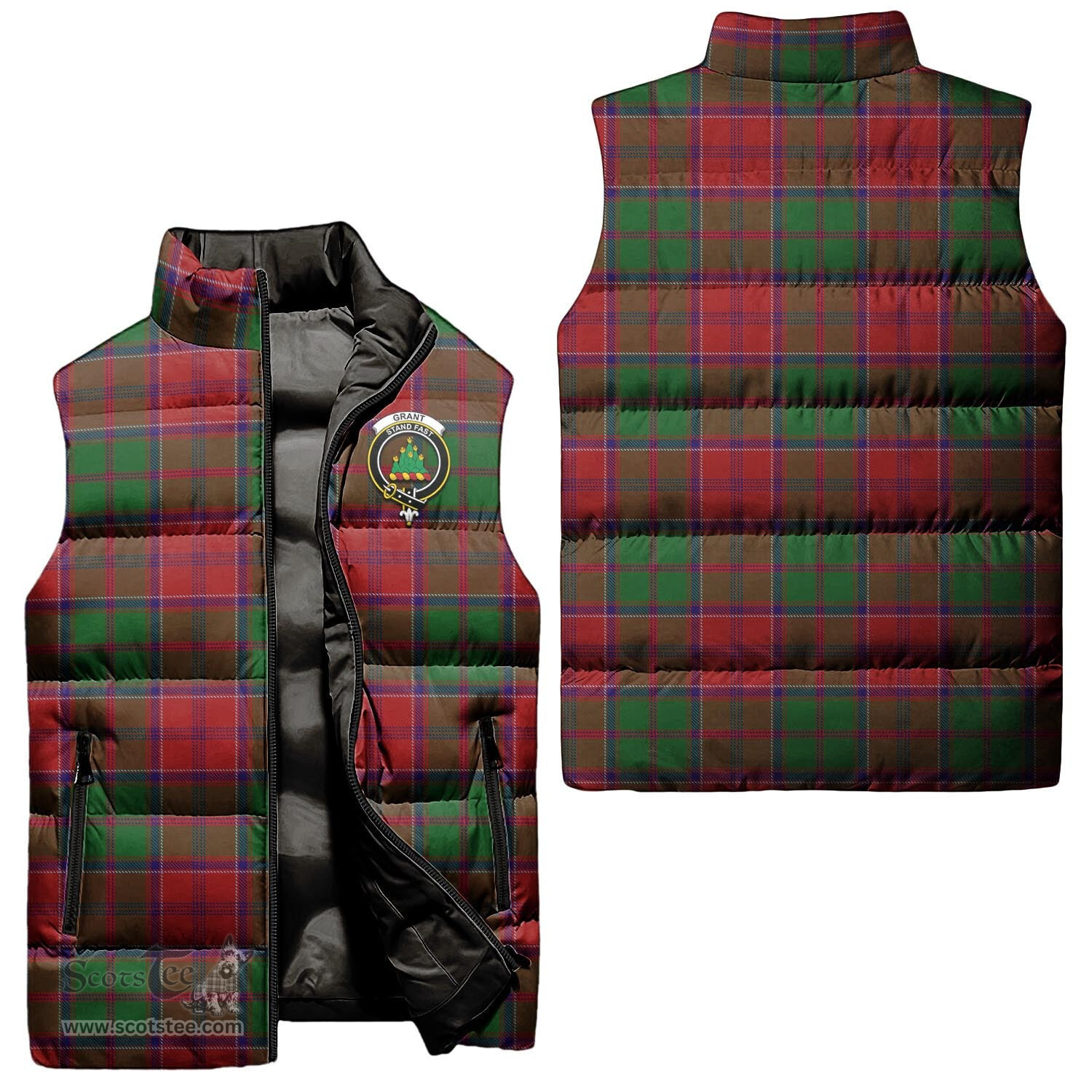 Scottish Grant Clan Tartan Puffer Vest, Family Crest Plaid Sleeveless Down Jacket Scottish Plaid Tartan Plaid - ScotsTee - scotstee.com