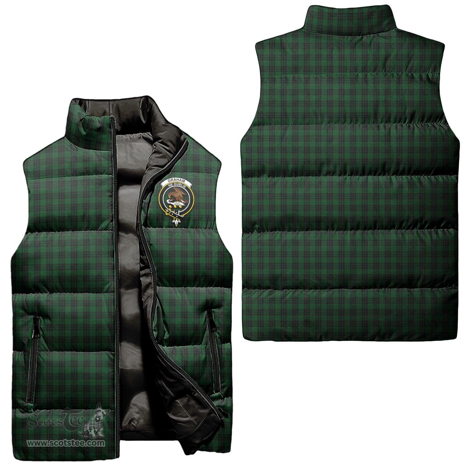 Scottish Graham Clan Tartan Puffer Vest, Family Crest Plaid Sleeveless Down Jacket Scottish Plaid Tartan Plaid - ScotsTee - scotstee.com