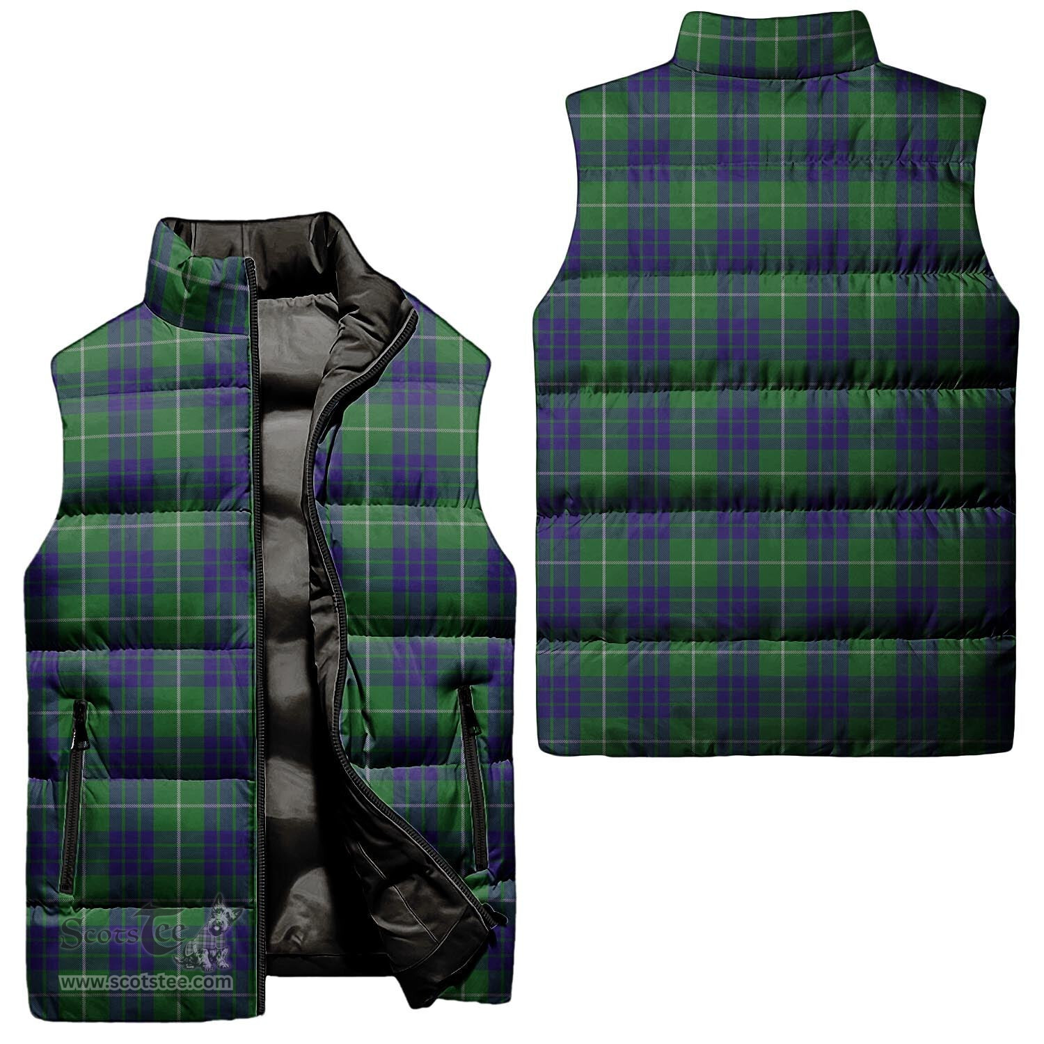 Scottish Hamilton Green Hunting Tartan Tartan Puffer Vest, Tartan Plaid Sleeveless Down Jacket Scottish Plaid Tartan Plaid - ScotsTee - scotstee.com