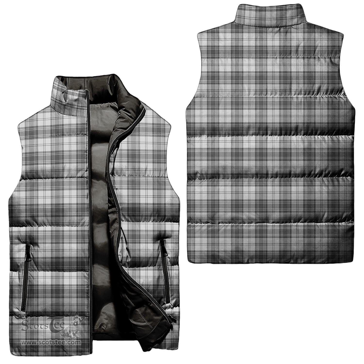 Scottish Douglas Grey Modern Tartan Tartan Puffer Vest, Tartan Plaid Sleeveless Down Jacket Scottish Plaid Tartan Plaid - ScotsTee - scotstee.com