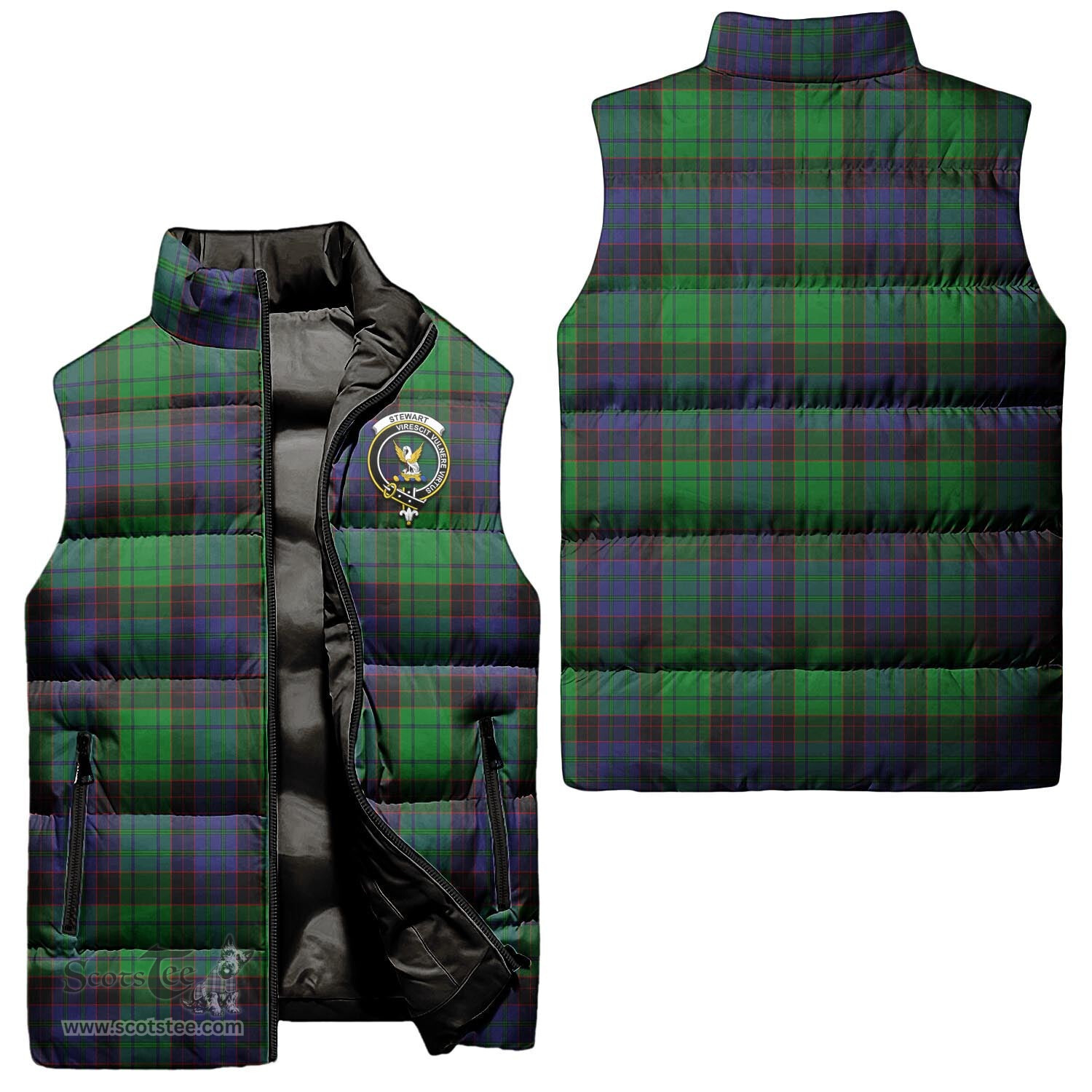 Scottish Stewart Old Modern Clan Tartan Puffer Vest, Family Crest Plaid Sleeveless Down Jacket Scottish Plaid Tartan Plaid - ScotsTee - scotstee.com