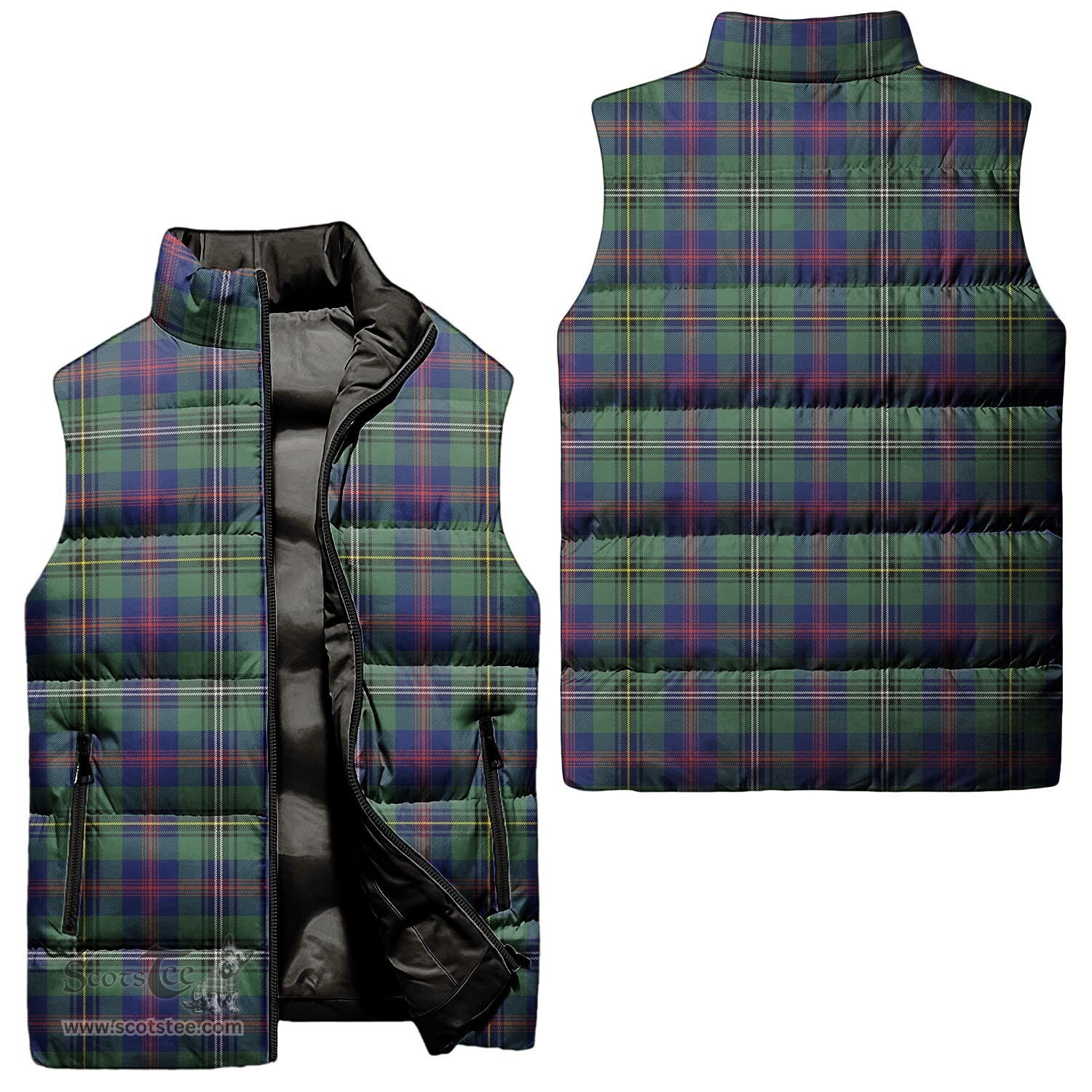 Scottish Wood Modern Tartan Tartan Puffer Vest, Tartan Plaid Sleeveless Down Jacket Scottish Plaid Tartan Plaid - ScotsTee - scotstee.com