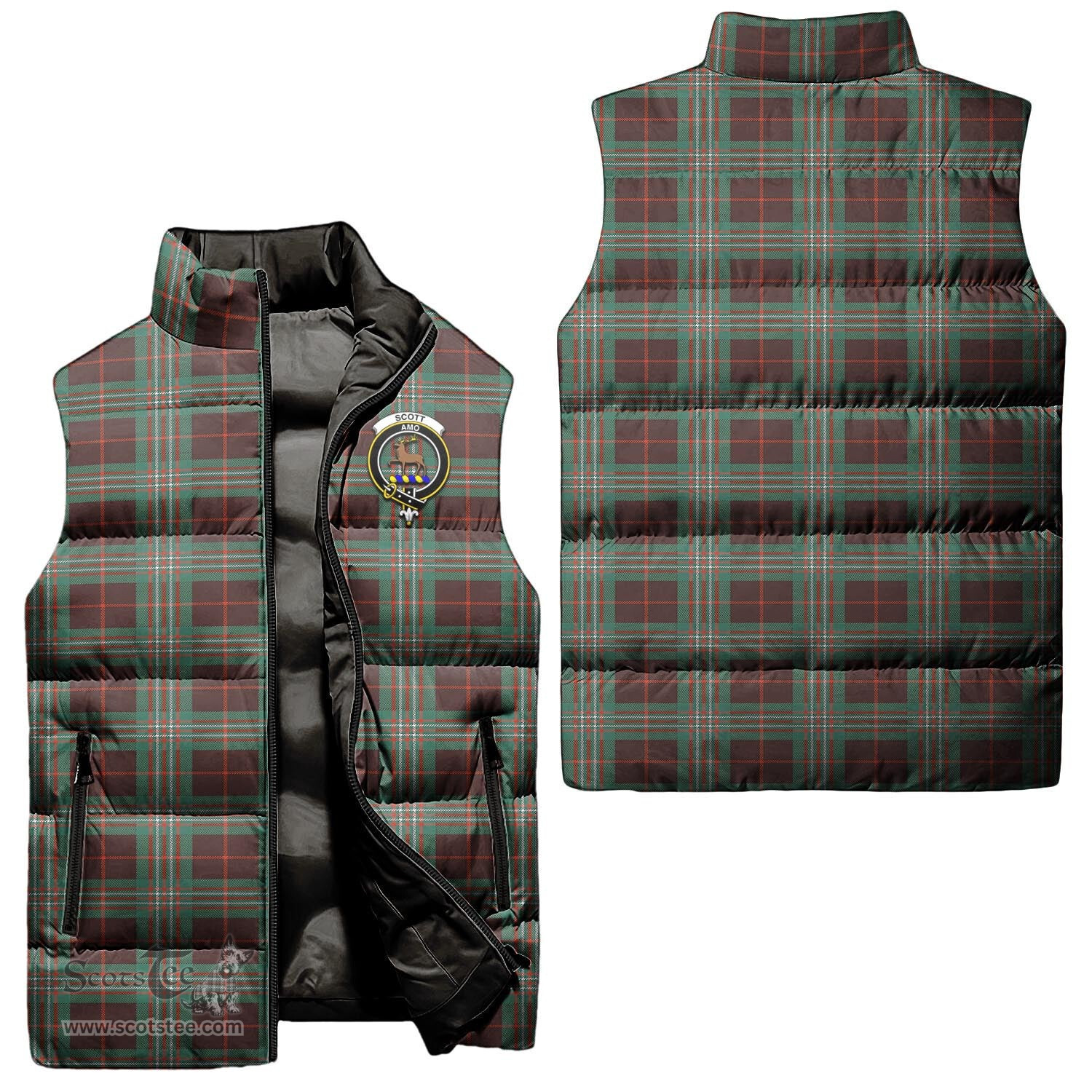 Scottish Scott Brown Ancient Clan Tartan Puffer Vest, Family Crest Plaid Sleeveless Down Jacket Scottish Plaid Tartan Plaid - ScotsTee - scotstee.com