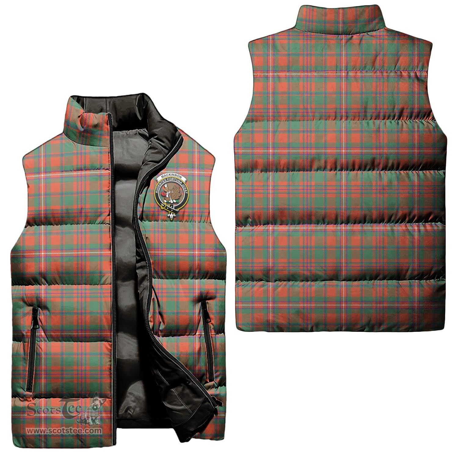 Scottish MacKinnon Ancient Clan Tartan Puffer Vest, Family Crest Plaid Sleeveless Down Jacket Scottish Plaid Tartan Plaid - ScotsTee - scotstee.com