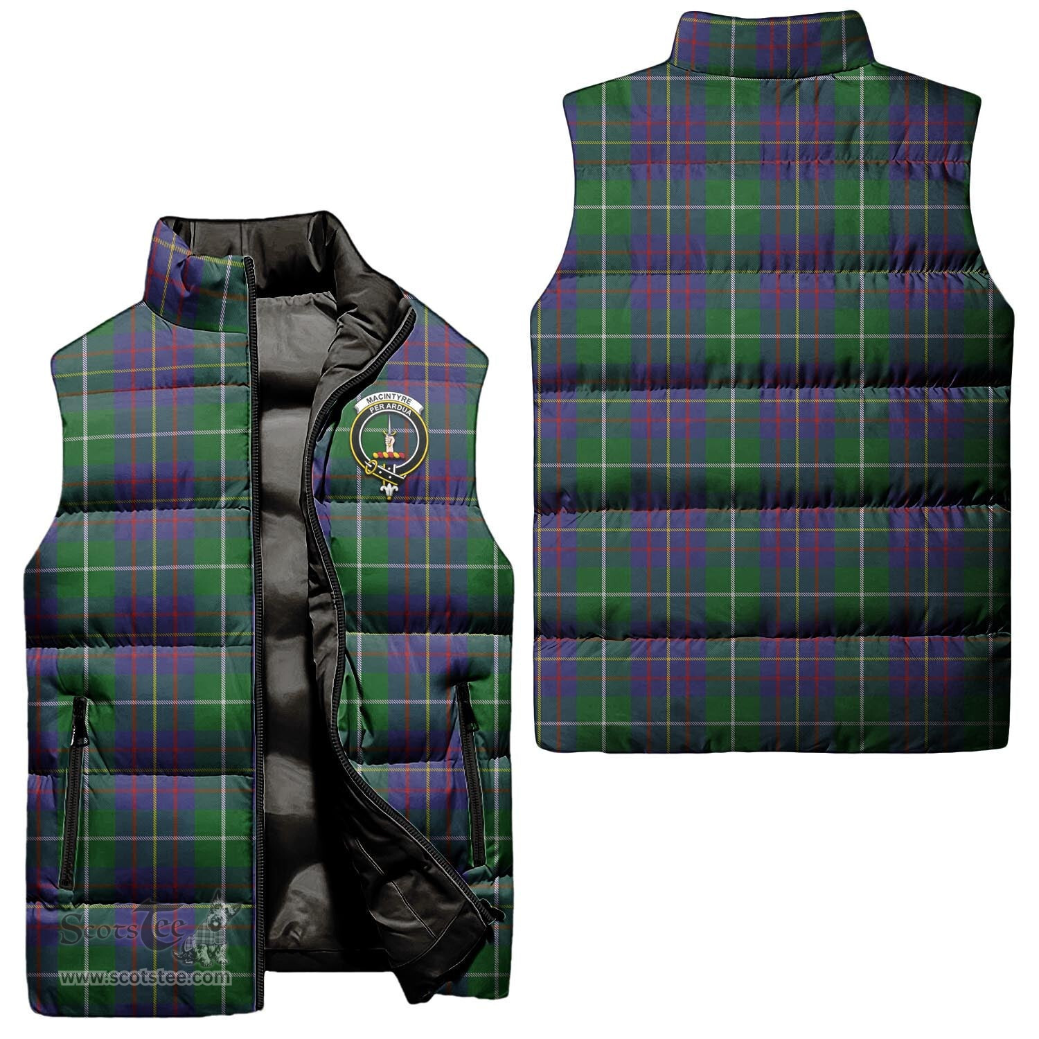 Scottish MacIntyre Inglis Clan Tartan Puffer Vest, Family Crest Plaid Sleeveless Down Jacket Scottish Plaid Tartan Plaid - ScotsTee - scotstee.com