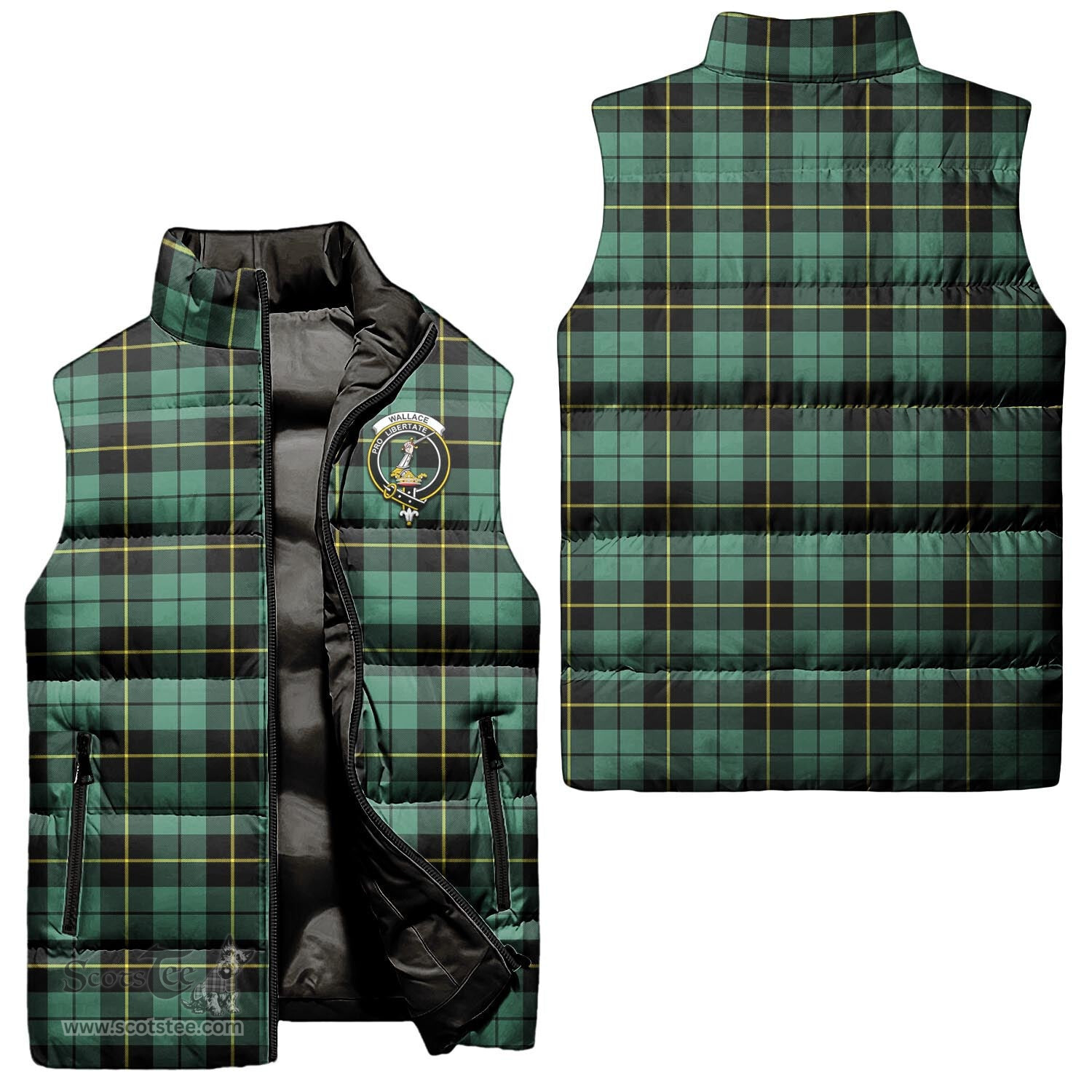 Scottish Wallace Hunting Ancient Clan Tartan Puffer Vest, Family Crest Plaid Sleeveless Down Jacket Scottish Plaid Tartan Plaid - ScotsTee - scotstee.com