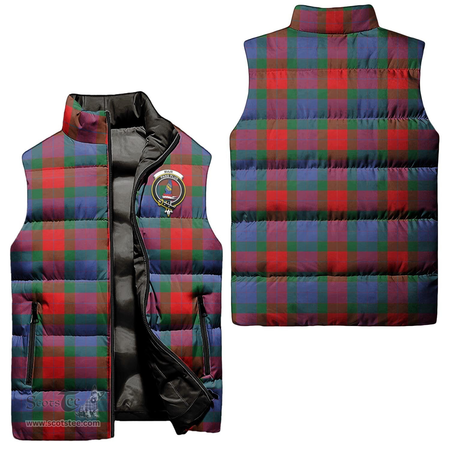 Scottish Mar Clan Tartan Puffer Vest, Family Crest Plaid Sleeveless Down Jacket Scottish Plaid Tartan Plaid - ScotsTee - scotstee.com