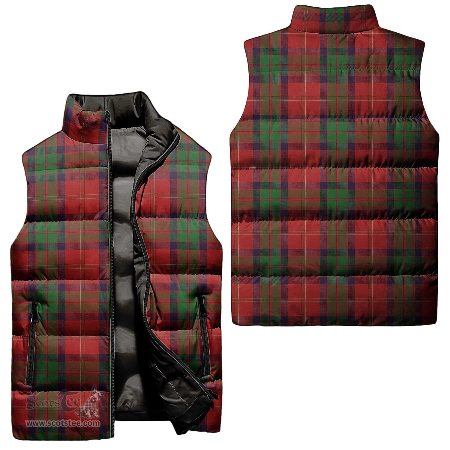 Scottish MacPherson of Cluny Tartan Tartan Puffer Vest, Tartan Plaid Sleeveless Down Jacket Scottish Plaid Tartan Plaid - ScotsTee - scotstee.com