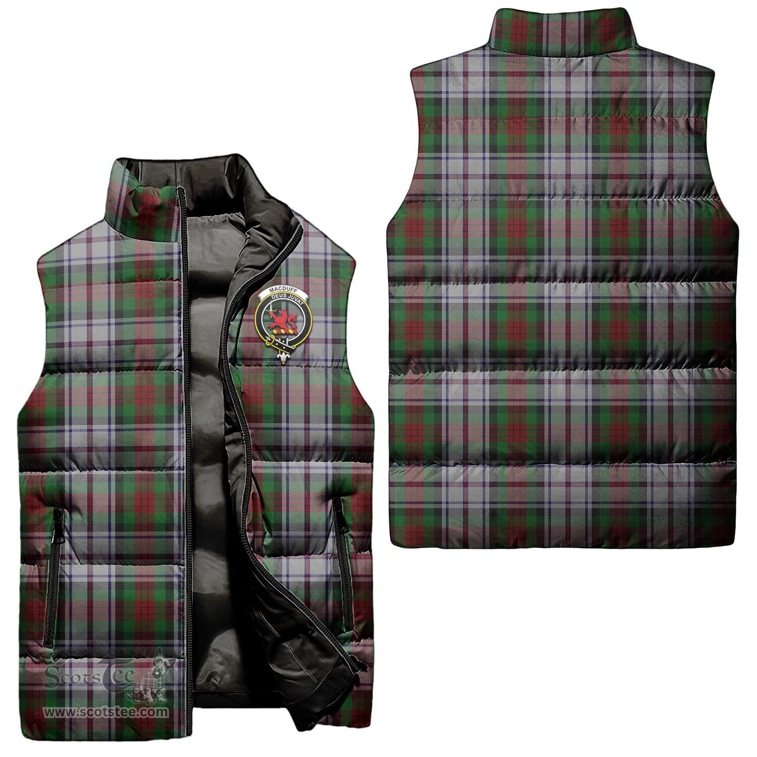 Scottish MacDuff Dress Clan Tartan Puffer Vest, Family Crest Plaid Sleeveless Down Jacket Scottish Plaid Tartan Plaid - ScotsTee - scotstee.com