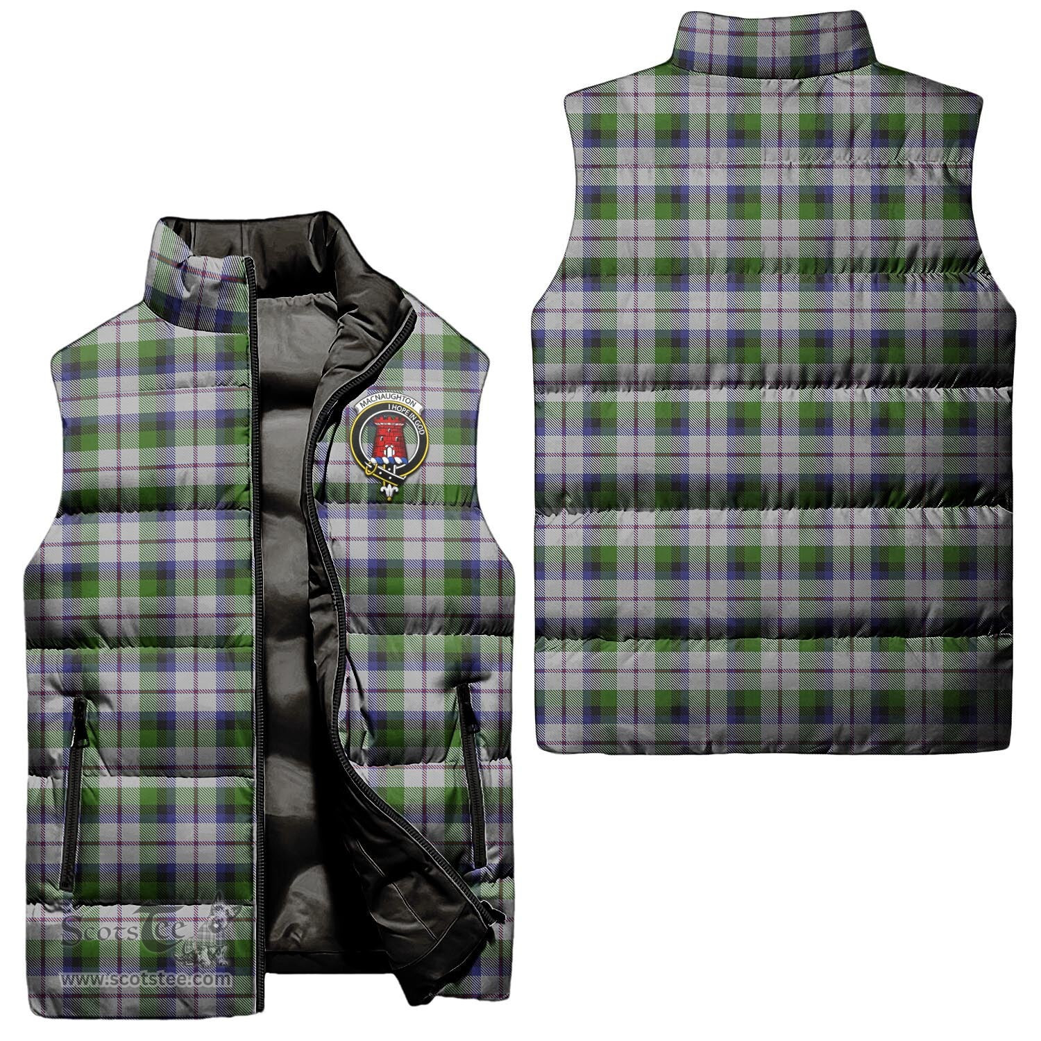Scottish MacNaughton Dress Clan Tartan Puffer Vest, Family Crest Plaid Sleeveless Down Jacket Scottish Plaid Tartan Plaid - ScotsTee - scotstee.com