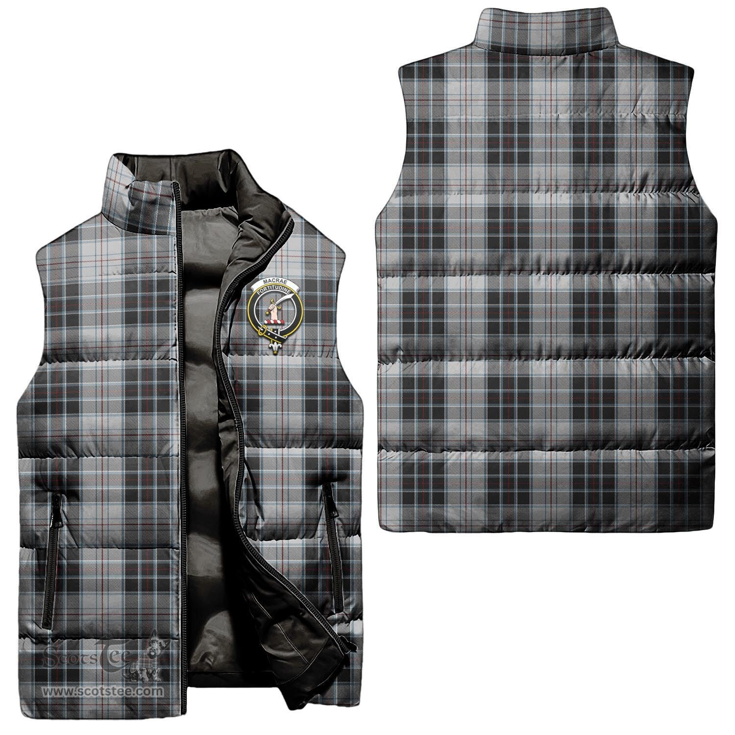 Scottish MacRae Dress Clan Tartan Puffer Vest, Family Crest Plaid Sleeveless Down Jacket Scottish Plaid Tartan Plaid - ScotsTee - scotstee.com