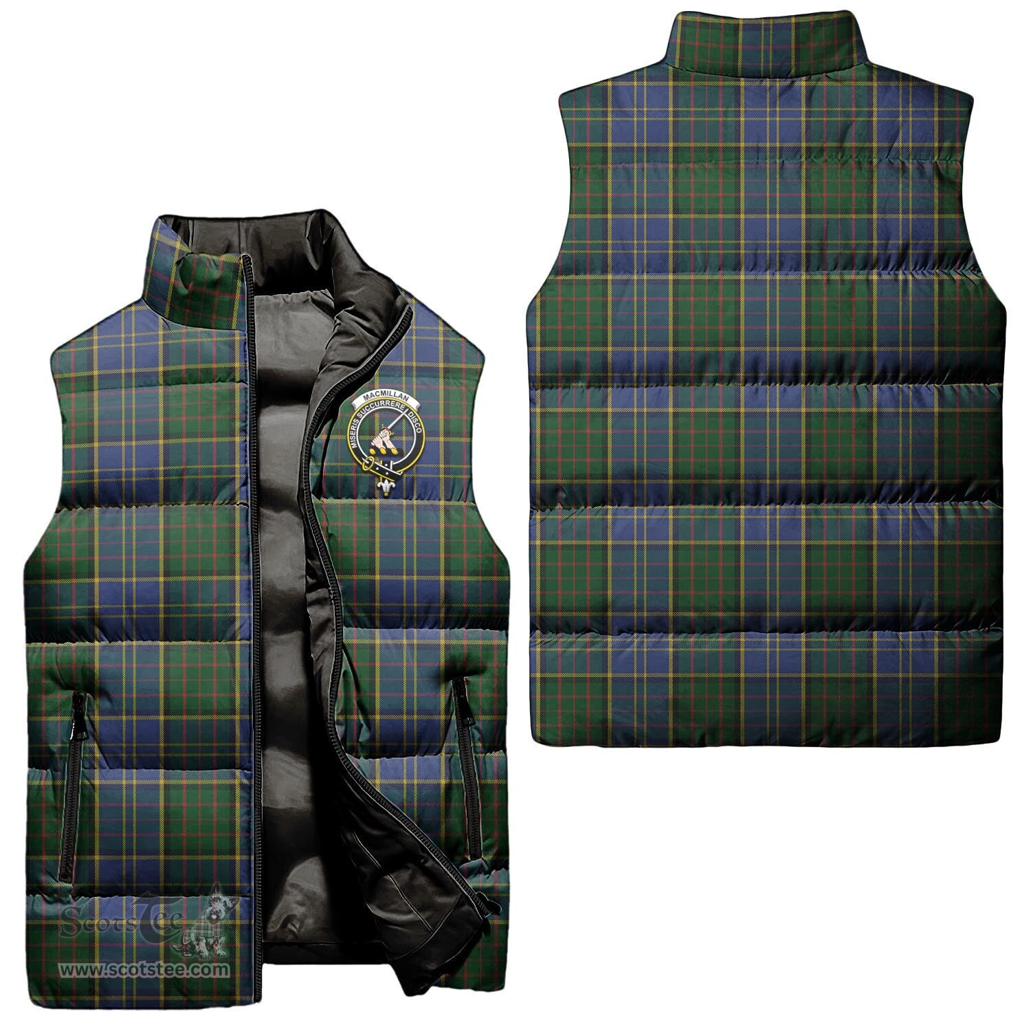 Scottish MacMillan Hunting Clan Tartan Puffer Vest, Family Crest Plaid Sleeveless Down Jacket Scottish Plaid Tartan Plaid - ScotsTee - scotstee.com