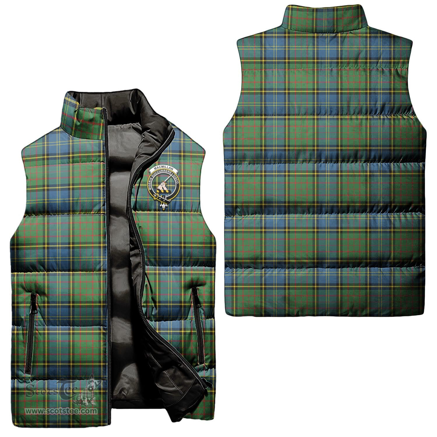 Scottish MacMillan Hunting Ancient Clan Tartan Puffer Vest, Family Crest Plaid Sleeveless Down Jacket Scottish Plaid Tartan Plaid - ScotsTee - scotstee.com