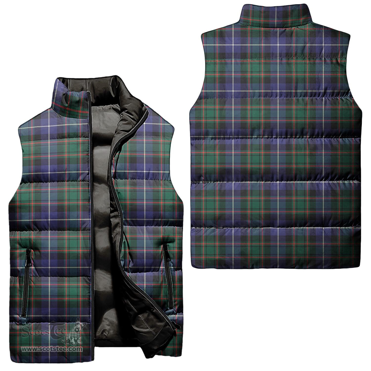 Scottish MacRae Hunting Modern Tartan Tartan Puffer Vest, Tartan Plaid Sleeveless Down Jacket Scottish Plaid Tartan Plaid - ScotsTee - scotstee.com