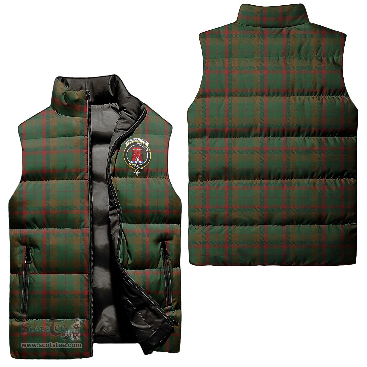 Scottish Macnaughton Hunting Clan Tartan Puffer Vest, Family Crest Plaid Sleeveless Down Jacket Scottish Plaid Tartan Plaid - ScotsTee - scotstee.com