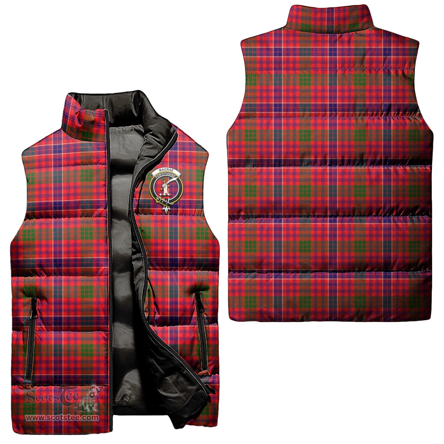 Scottish MacRae Modern Clan Tartan Puffer Vest, Family Crest Plaid Sleeveless Down Jacket Scottish Plaid Tartan Plaid - ScotsTee - scotstee.com