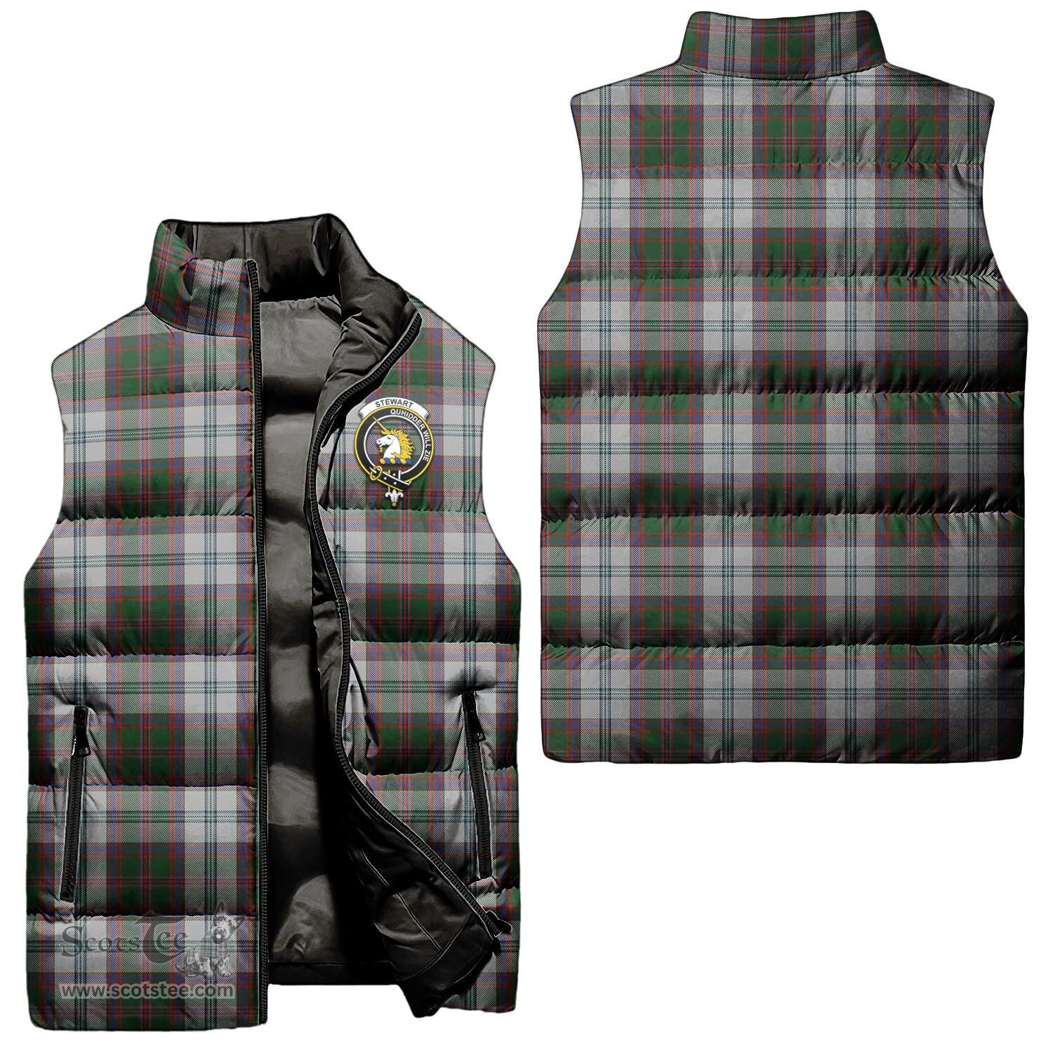 Scottish Stewart of Appin Dress Clan Tartan Puffer Vest, Family Crest Plaid Sleeveless Down Jacket Scottish Plaid Tartan Plaid - ScotsTee - scotstee.com