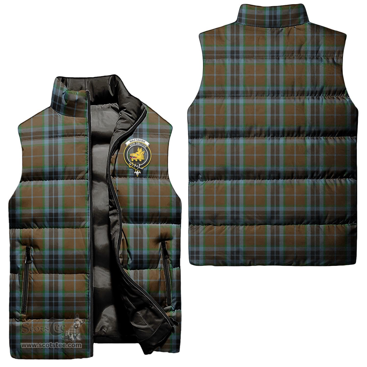 Scottish MacTavish Hunting Clan Tartan Puffer Vest, Family Crest Plaid Sleeveless Down Jacket Scottish Plaid Tartan Plaid - ScotsTee - scotstee.com