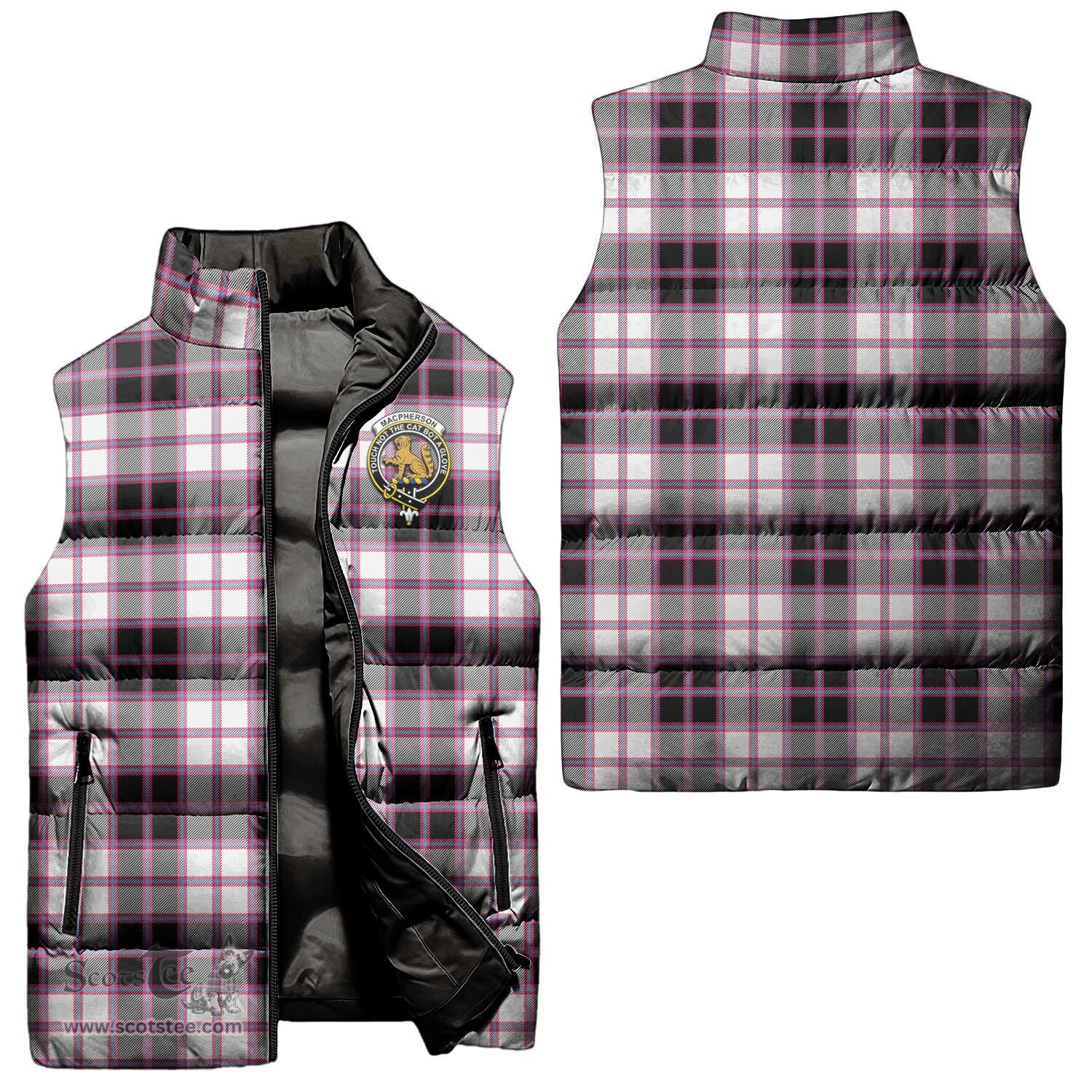 Scottish MacPherson Hunting Modern Clan Tartan Puffer Vest, Family Crest Plaid Sleeveless Down Jacket Scottish Plaid Tartan Plaid - ScotsTee - scotstee.com