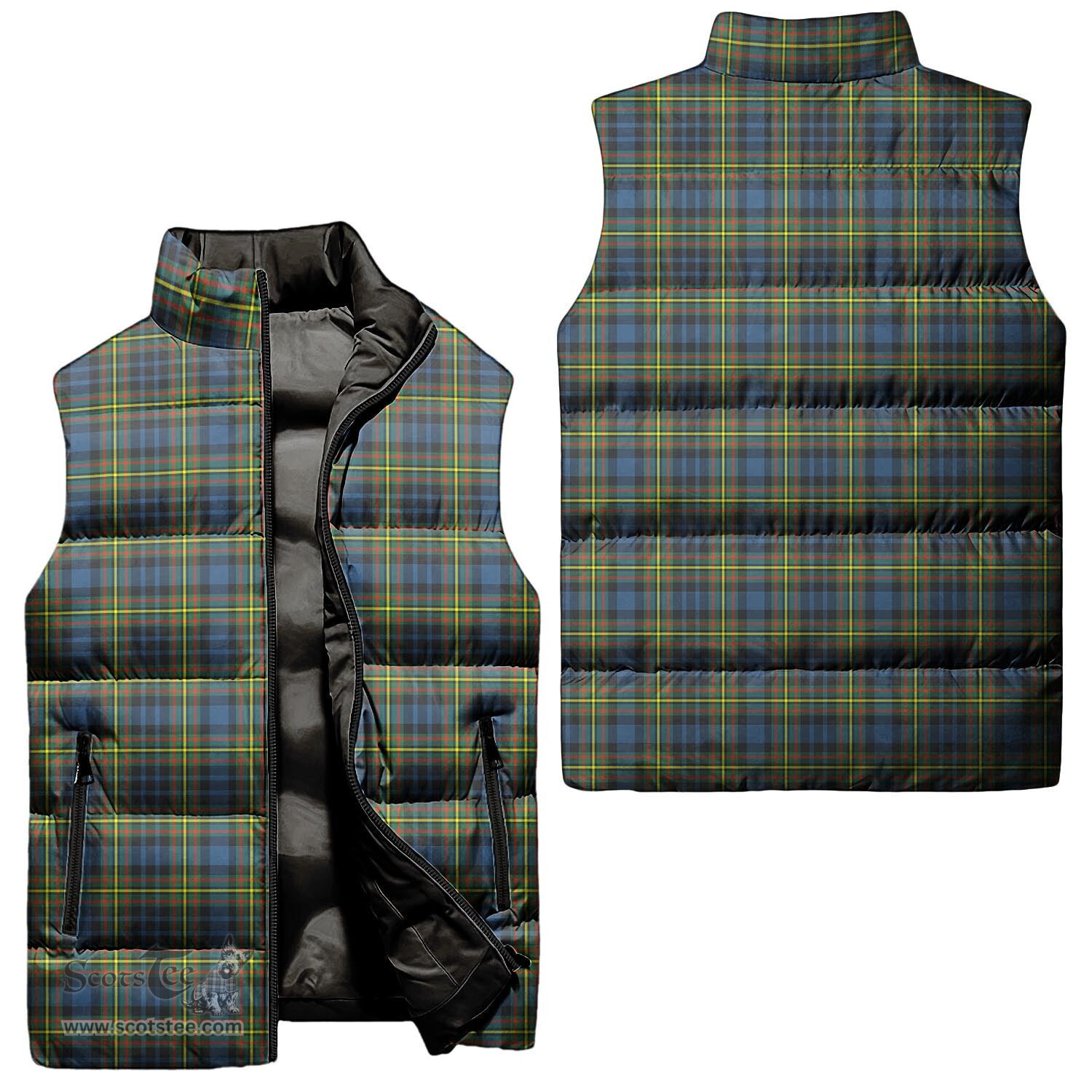 Scottish MacLellan Ancient Tartan Tartan Puffer Vest, Tartan Plaid Sleeveless Down Jacket Scottish Plaid Tartan Plaid - ScotsTee - scotstee.com