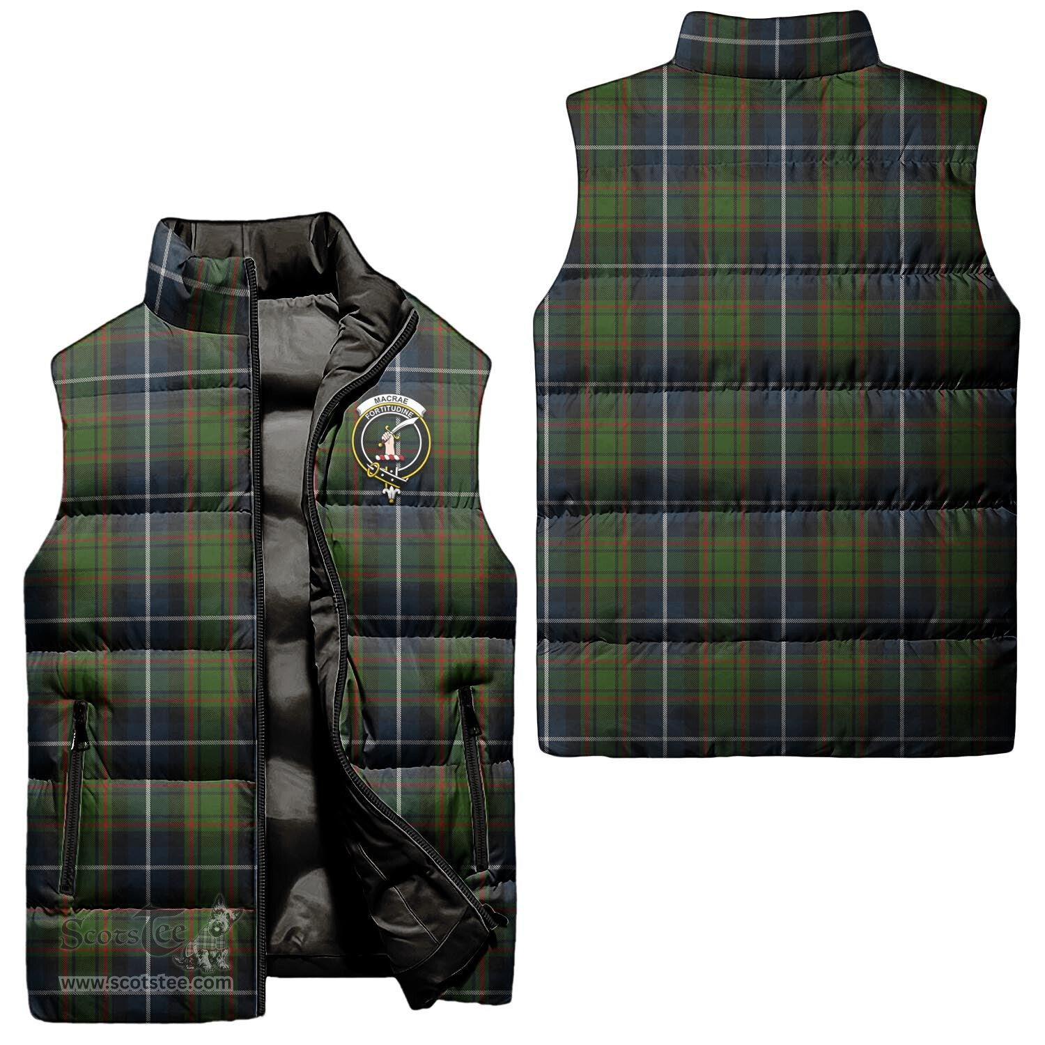 Scottish MacRae Hunting Clan Tartan Puffer Vest, Family Crest Plaid Sleeveless Down Jacket Scottish Plaid Tartan Plaid - ScotsTee - scotstee.com