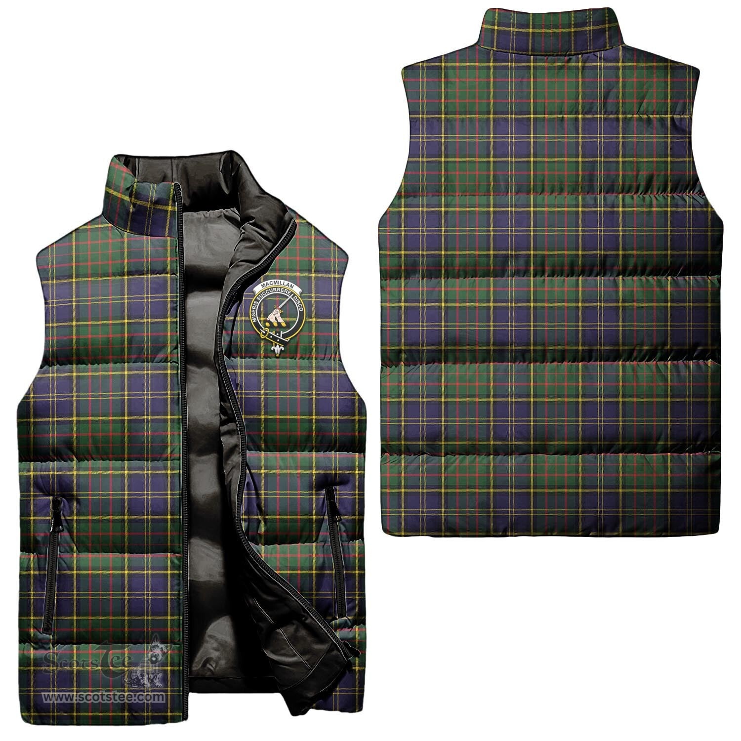 Scottish MacMillan Hunting Modern Clan Tartan Puffer Vest, Family Crest Plaid Sleeveless Down Jacket Scottish Plaid Tartan Plaid - ScotsTee - scotstee.com