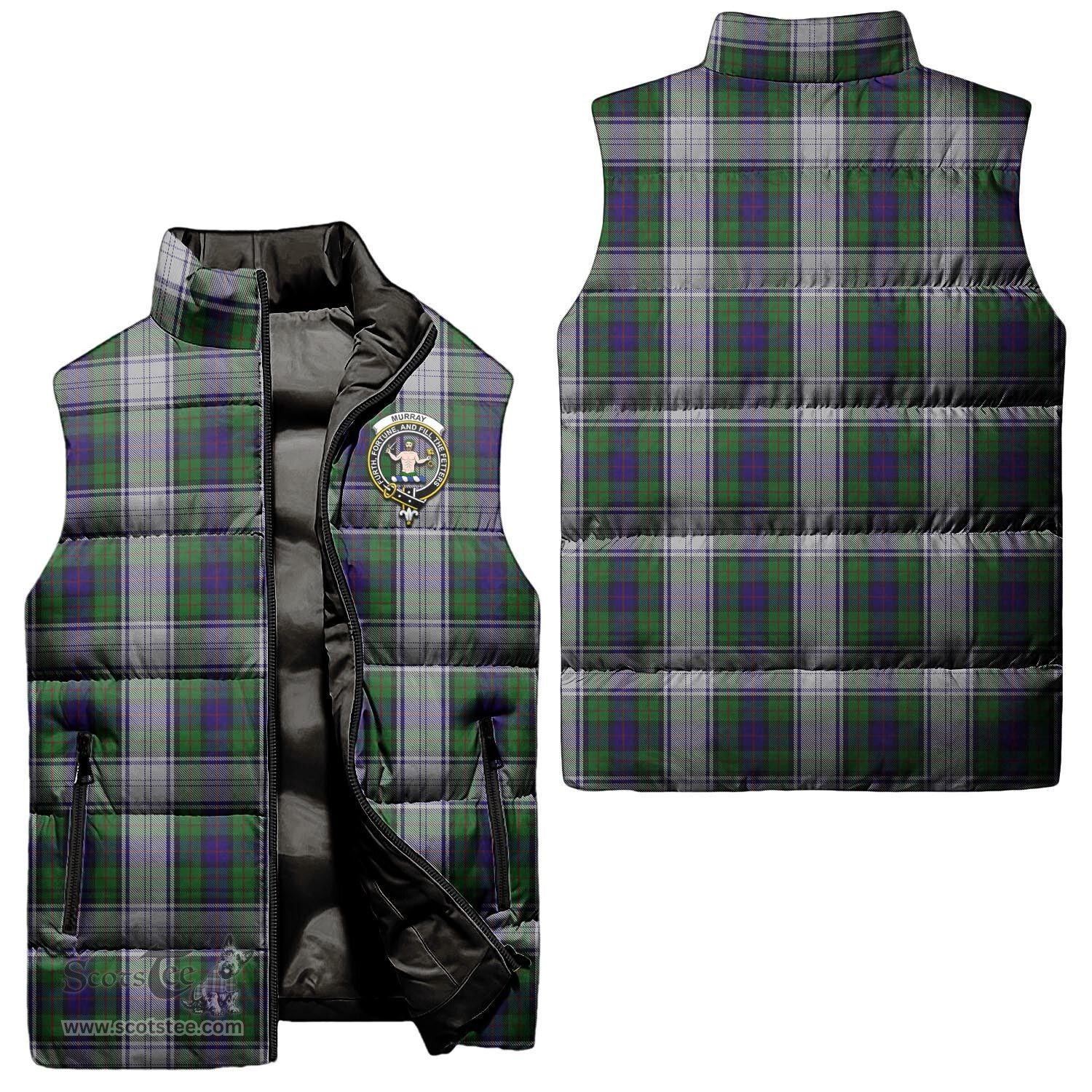 Scottish Murray of Atholl Dress Clan Tartan Puffer Vest, Family Crest Plaid Sleeveless Down Jacket Scottish Plaid Tartan Plaid - ScotsTee - scotstee.com