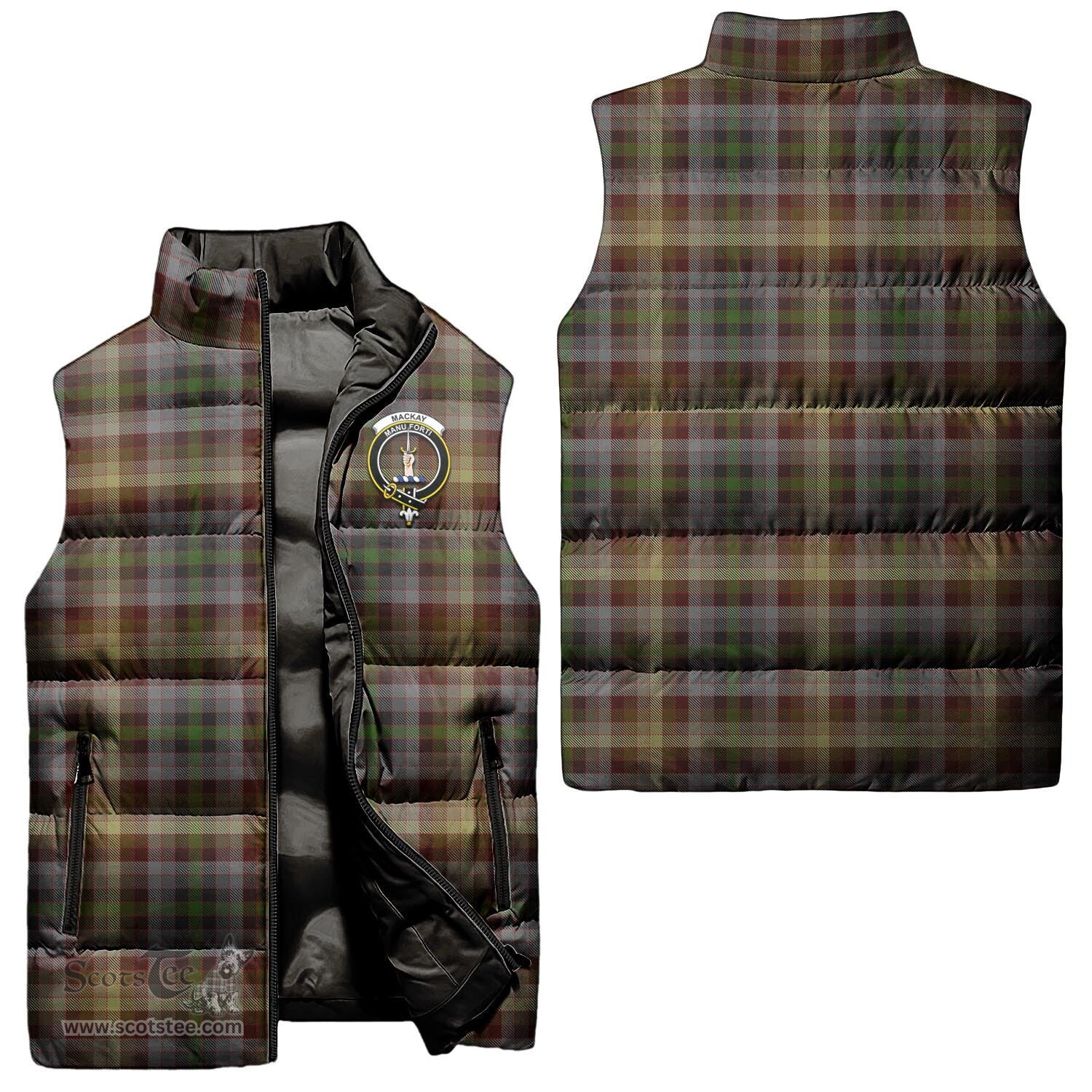 Scottish MacKay of Strathnaver Clan Tartan Puffer Vest, Family Crest Plaid Sleeveless Down Jacket Scottish Plaid Tartan Plaid - ScotsTee - scotstee.com