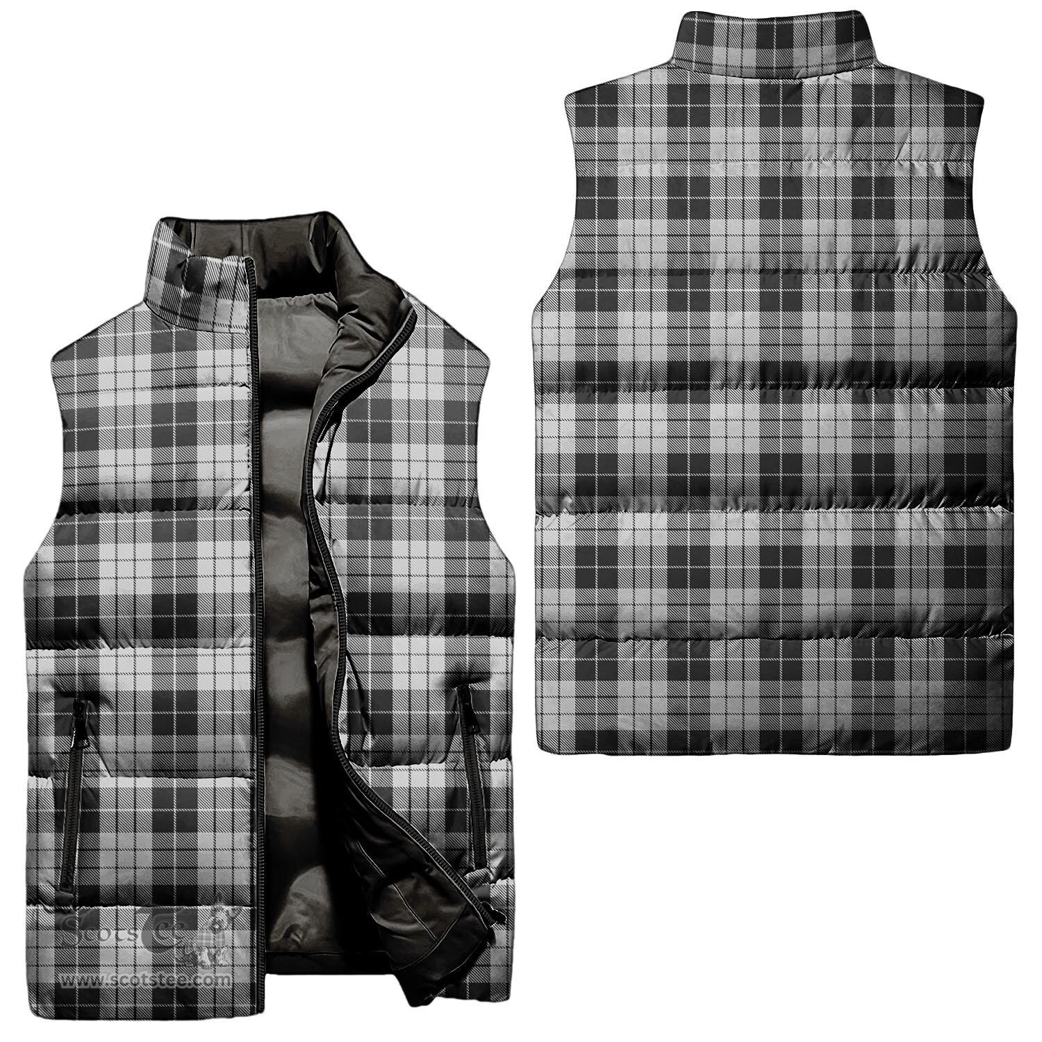 Scottish MacLeod Black and White Tartan Tartan Puffer Vest, Tartan Plaid Sleeveless Down Jacket Scottish Plaid Tartan Plaid - ScotsTee - scotstee.com