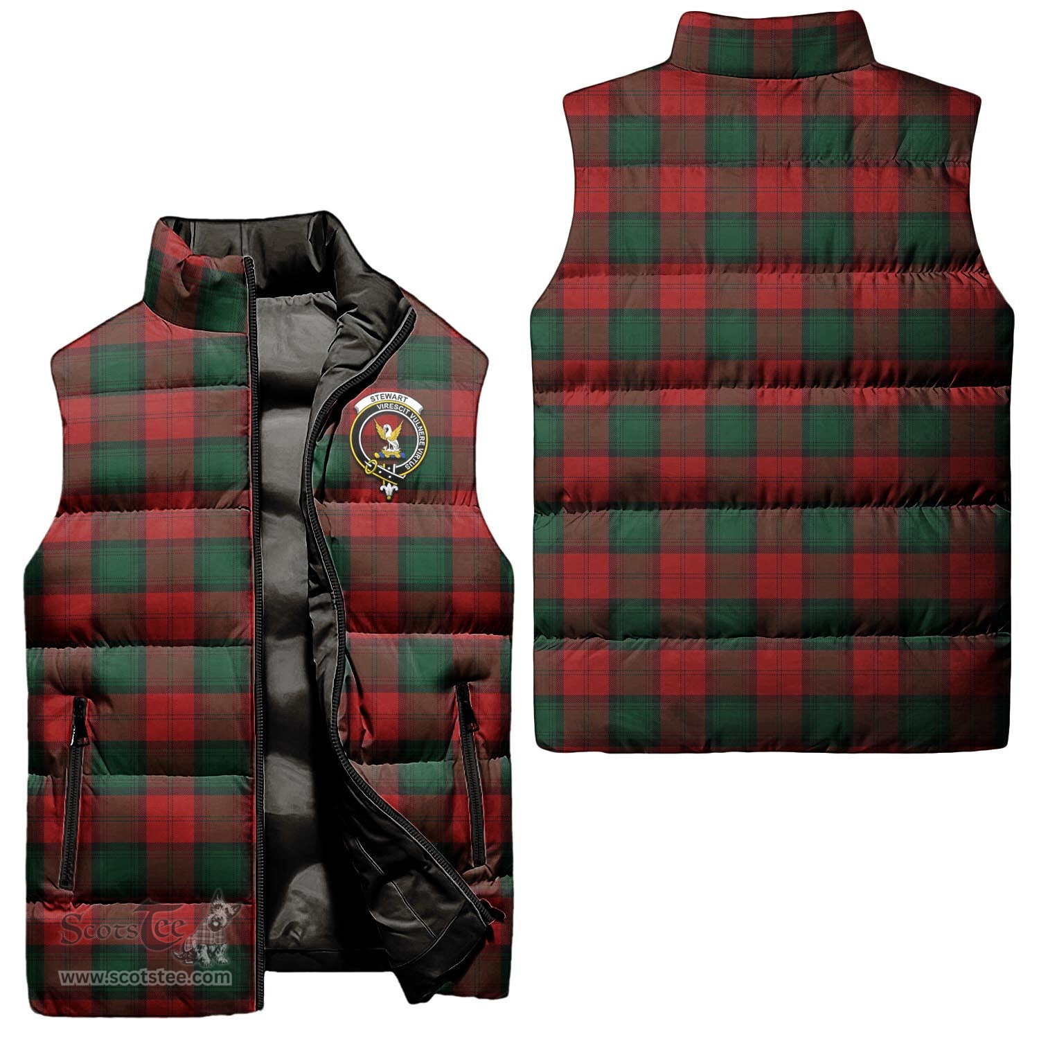 Scottish Stewart of Atholl Clan Tartan Puffer Vest, Family Crest Plaid Sleeveless Down Jacket Scottish Plaid Tartan Plaid - ScotsTee - scotstee.com