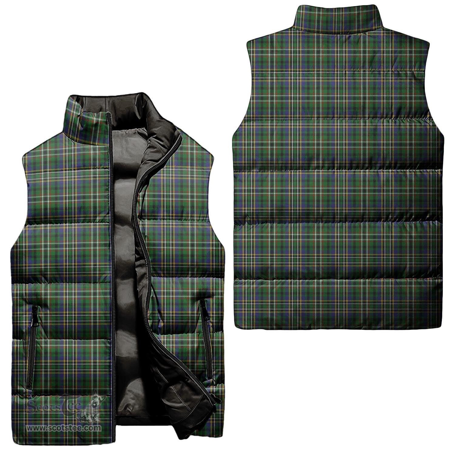 Scottish Scott Green Tartan Tartan Puffer Vest, Tartan Plaid Sleeveless Down Jacket Scottish Plaid Tartan Plaid - ScotsTee - scotstee.com