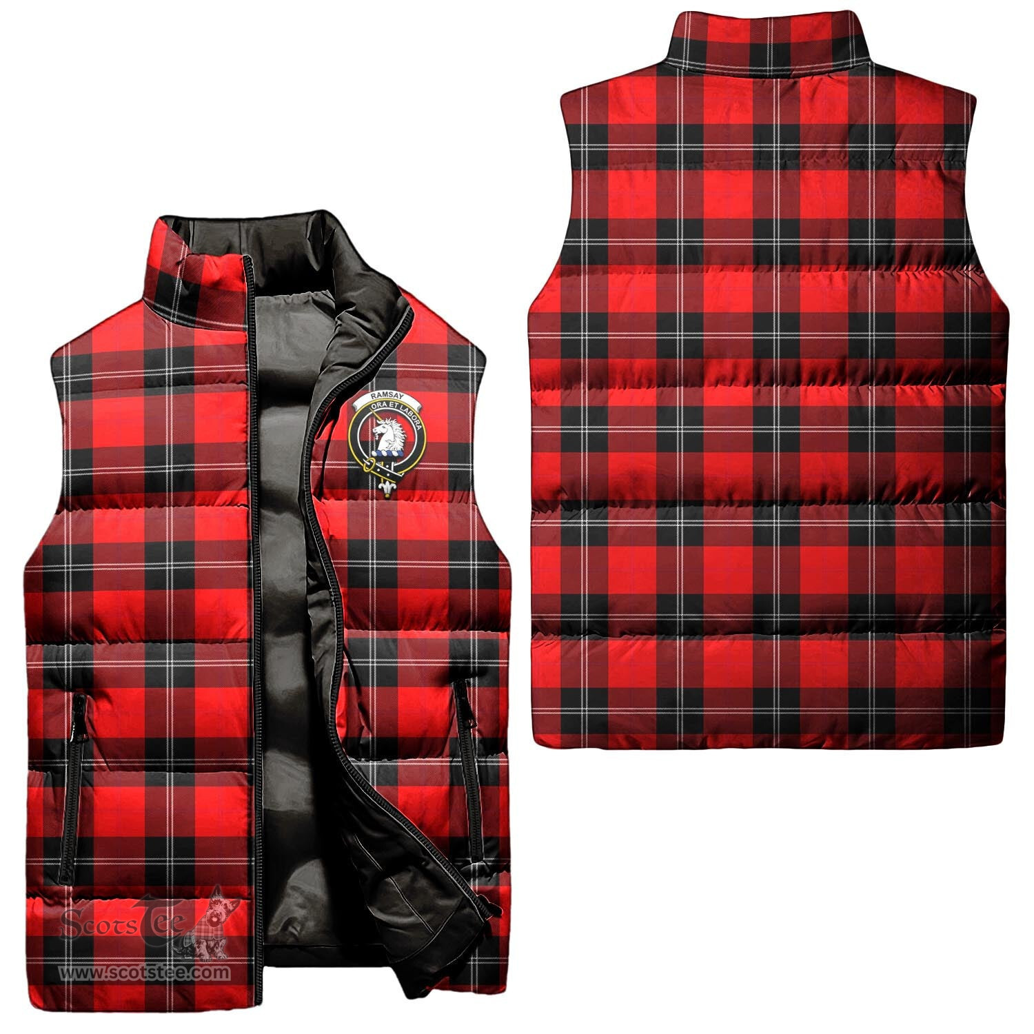 Scottish Ramsay Modern Clan Tartan Puffer Vest, Family Crest Plaid Sleeveless Down Jacket Scottish Plaid Tartan Plaid - ScotsTee - scotstee.com