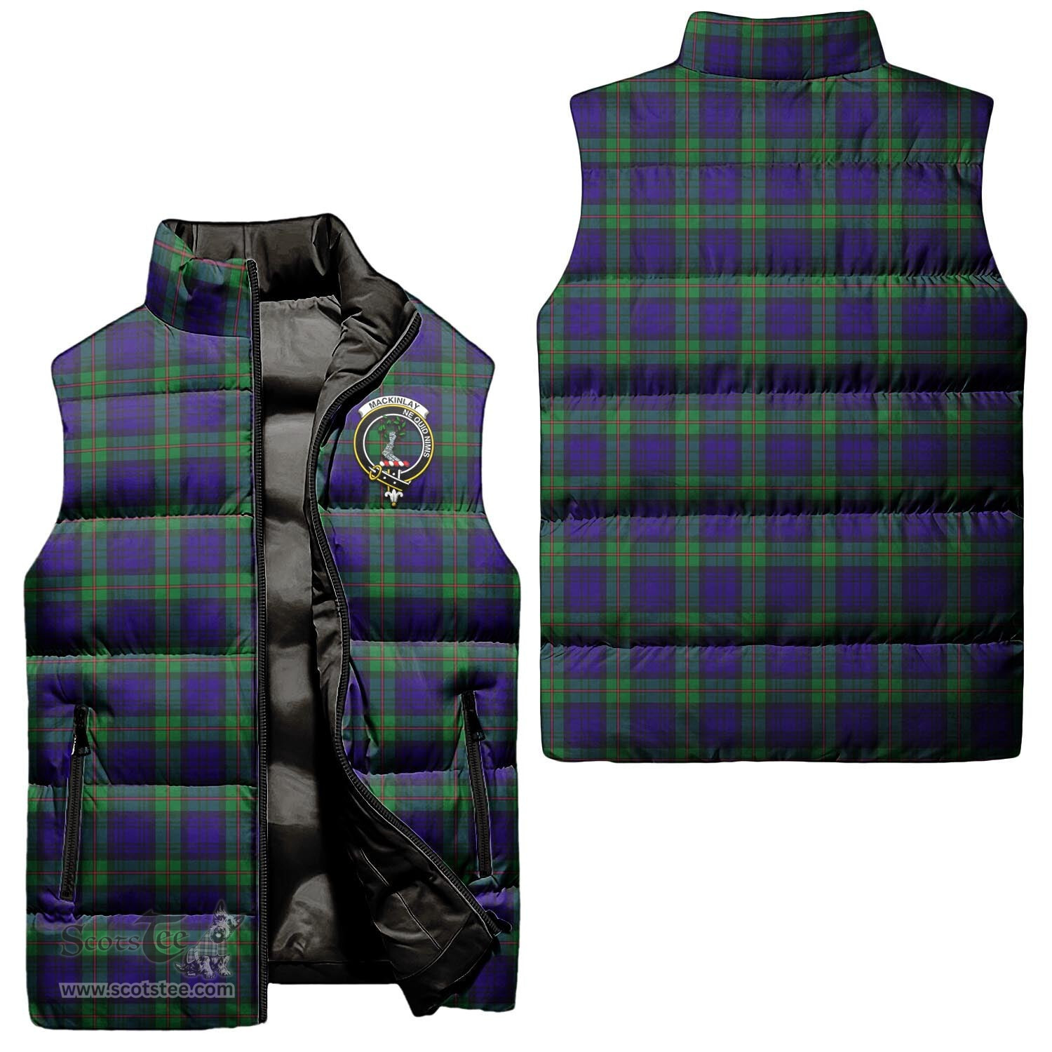 Scottish MacKinlay Modern Clan Tartan Puffer Vest, Family Crest Plaid Sleeveless Down Jacket Scottish Plaid Tartan Plaid - ScotsTee - scotstee.com